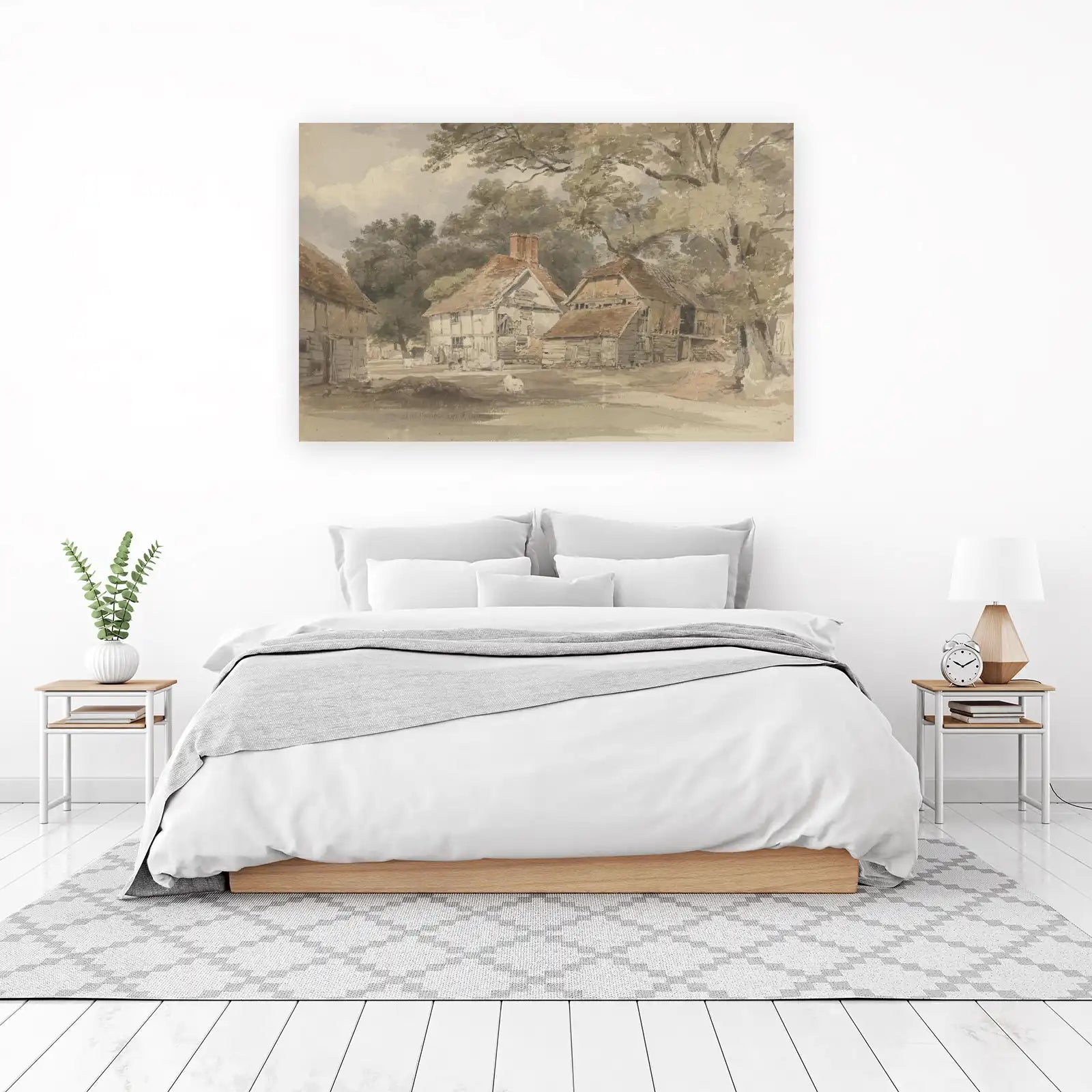 Vintage Farmhouse Landscape Watercolor Wall Art
