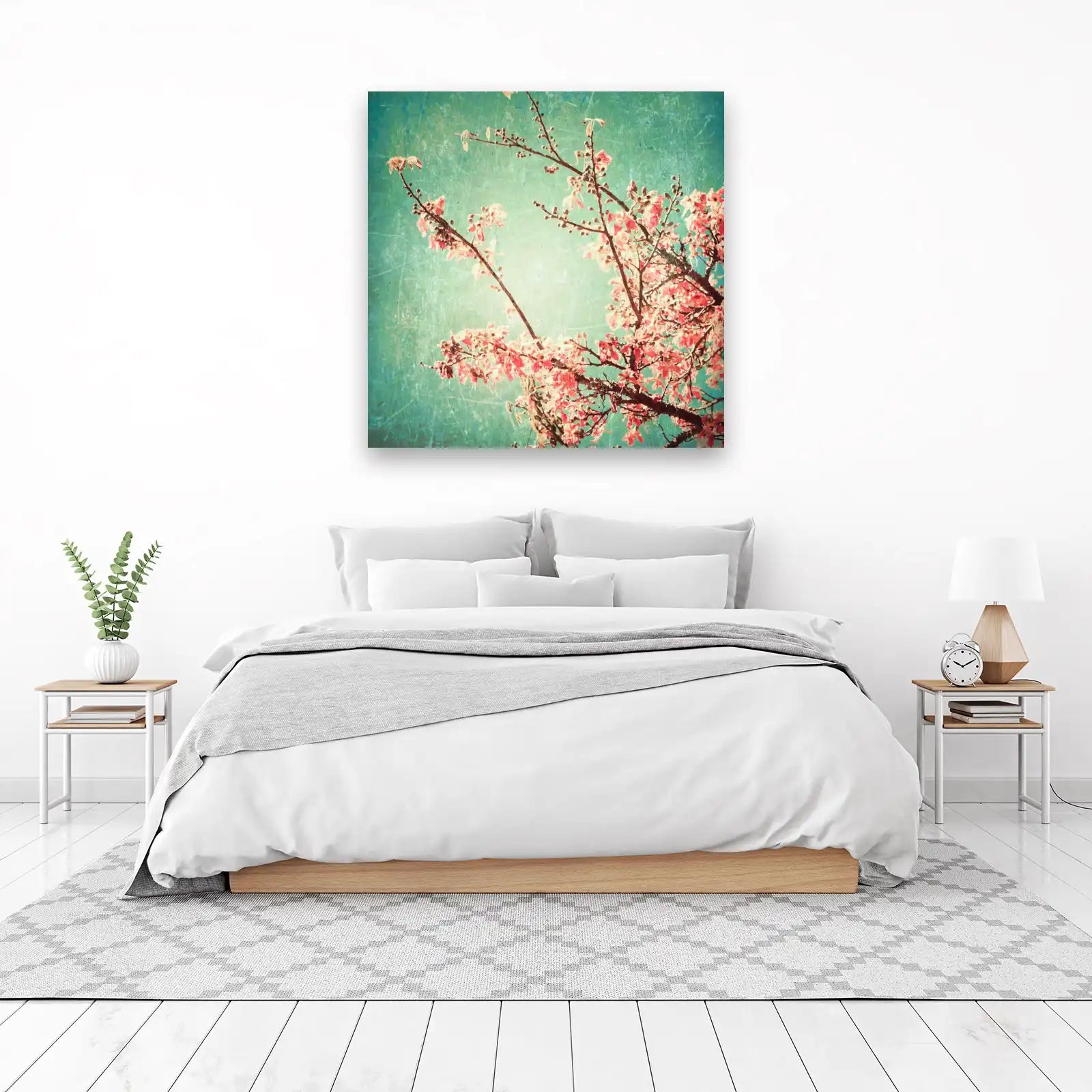 Vintage Peach Blossom Teal Sky Wall Art