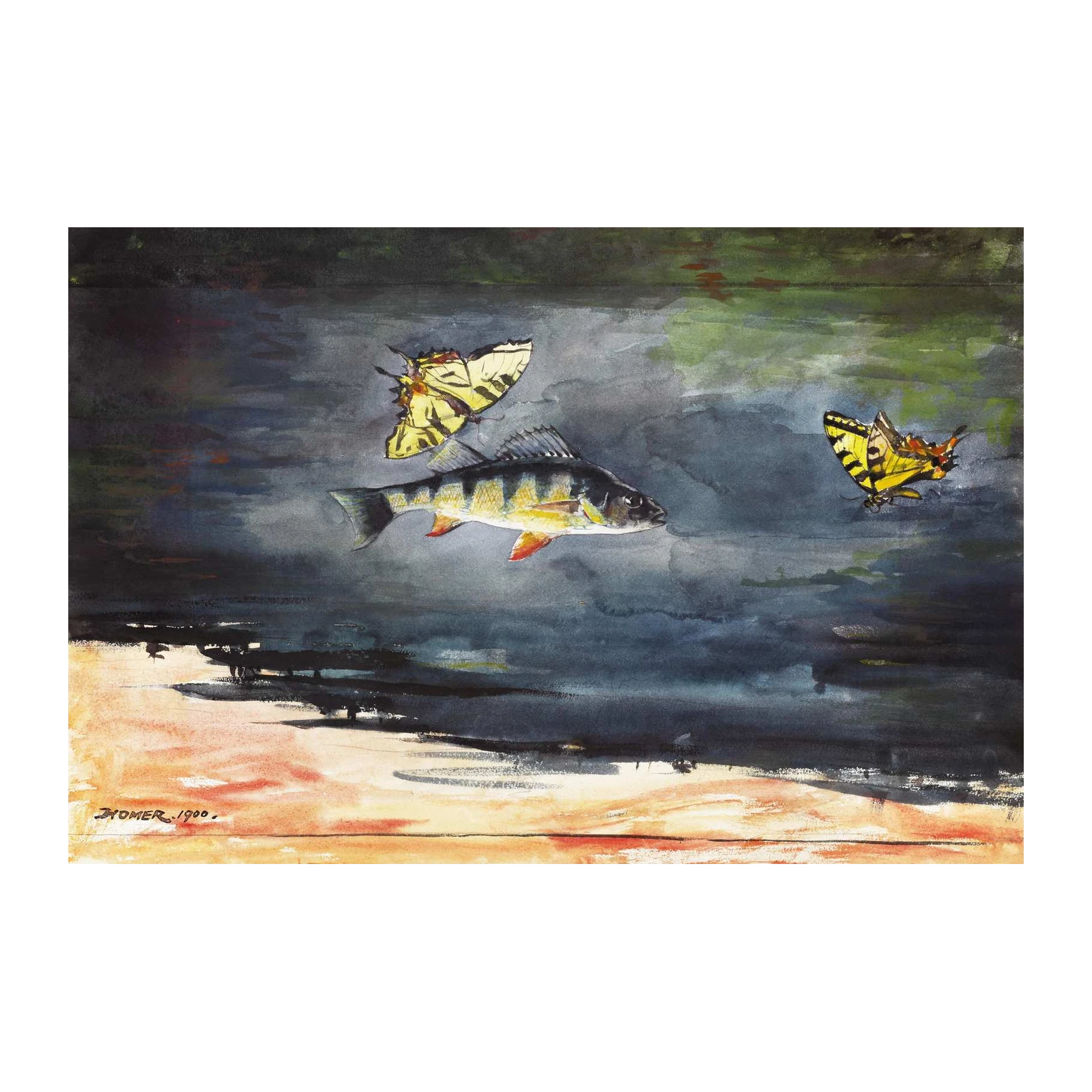 Perch and Butterflies Nature Art Wall Art