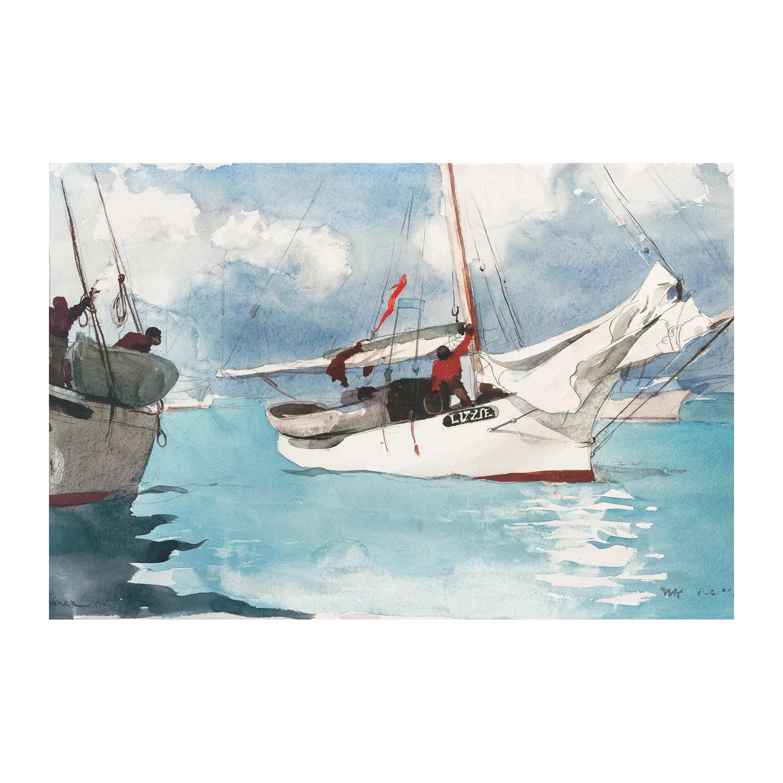 Nautical Seascape Watercolor Sailboats Wall Art