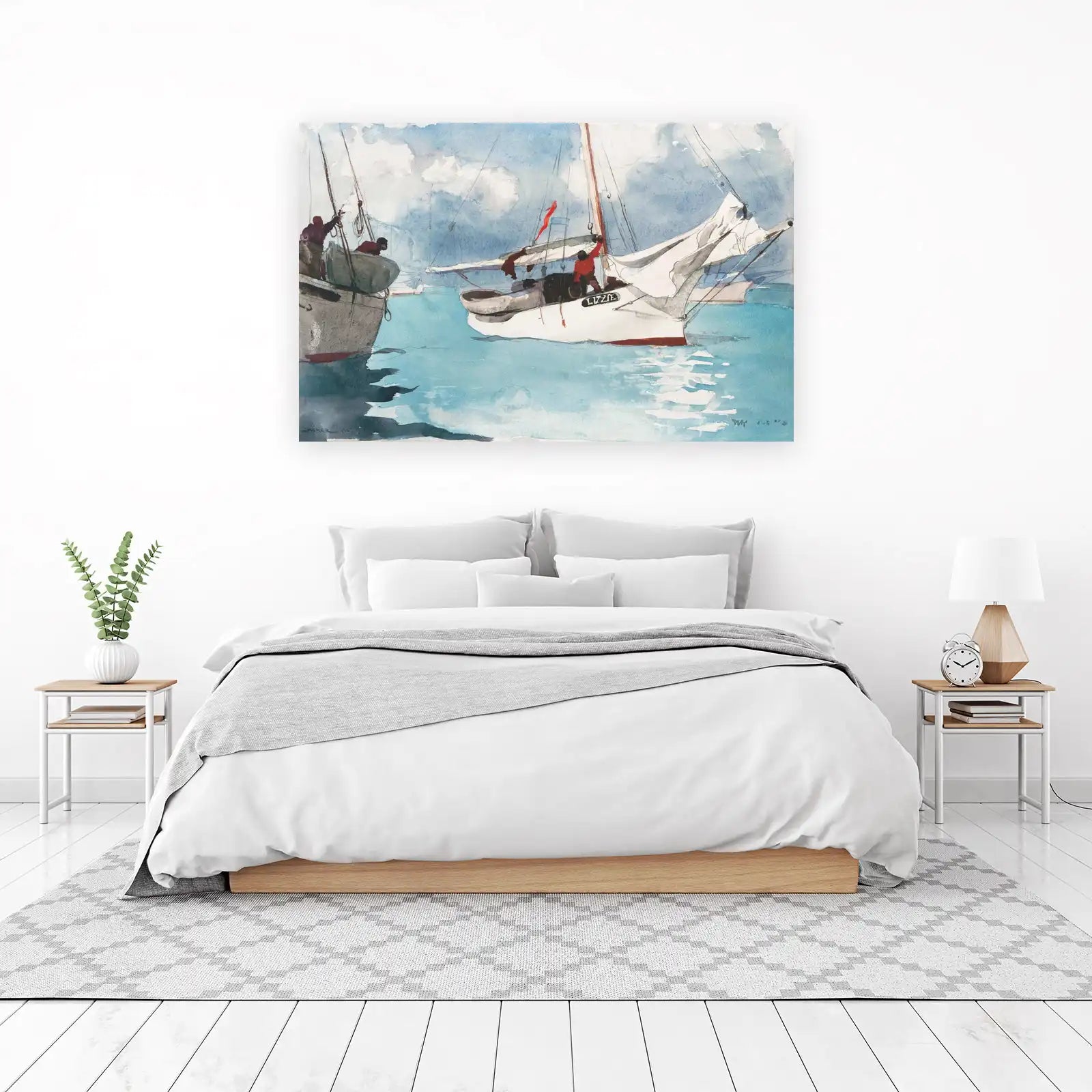 Nautical Seascape Watercolor Sailboats Wall Art