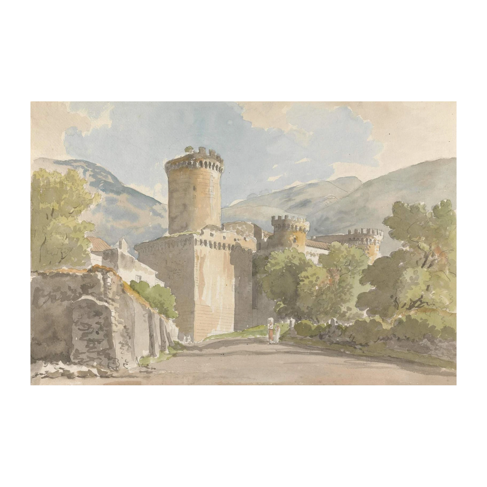 Historic Castle Landscape Watercolor Wall Art