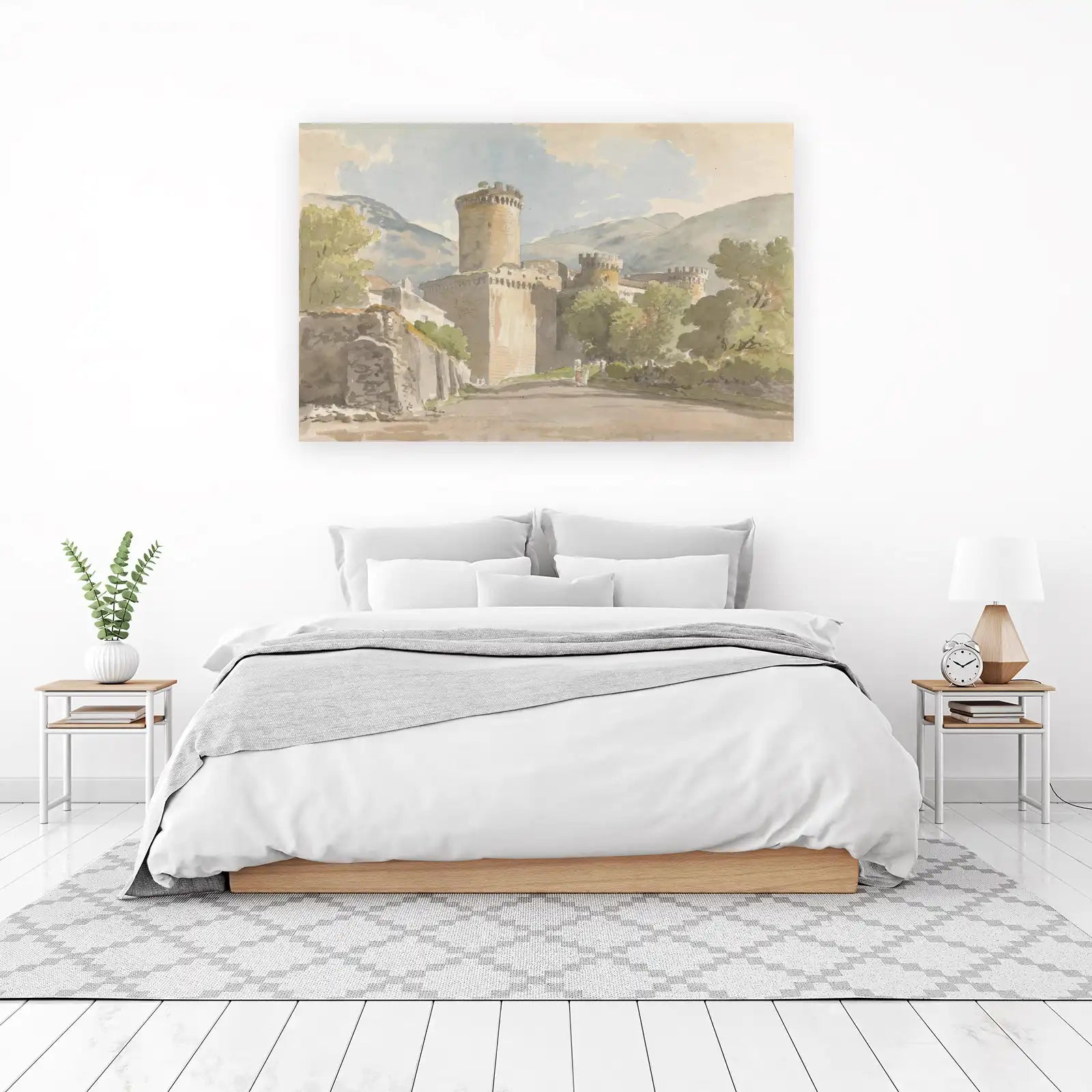 Historic Castle Landscape Watercolor Wall Art