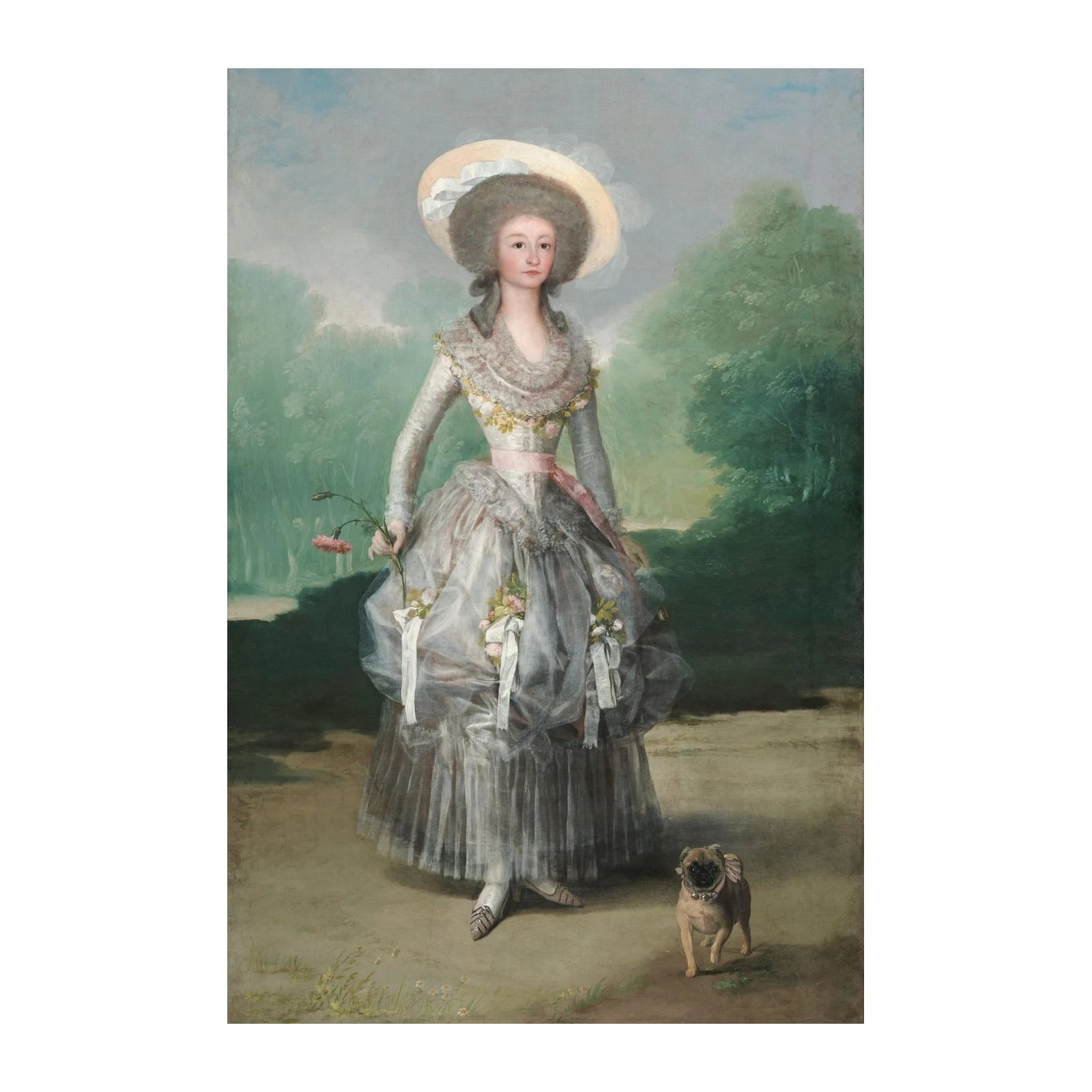 Elegant Lady with Pug Vintage Portrait Wall Art