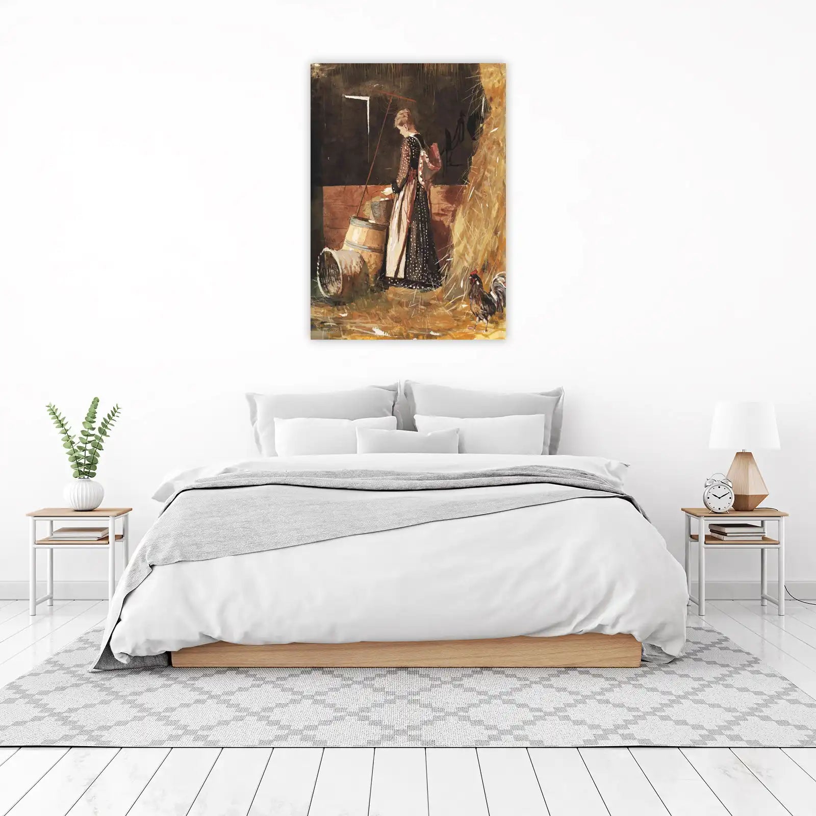 Farmhouse Scene with Woman and Rooster Wall Art