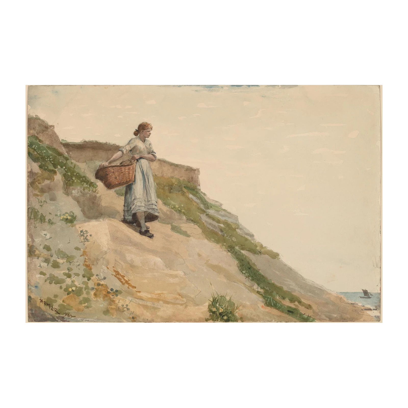 Coastal Girl with Basket Wall Art