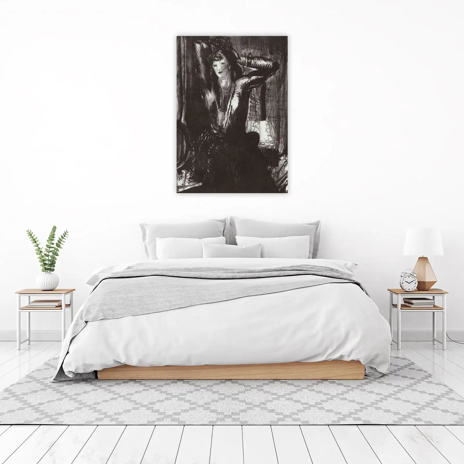 Elegant Woman Portrait Charcoal Wall Art