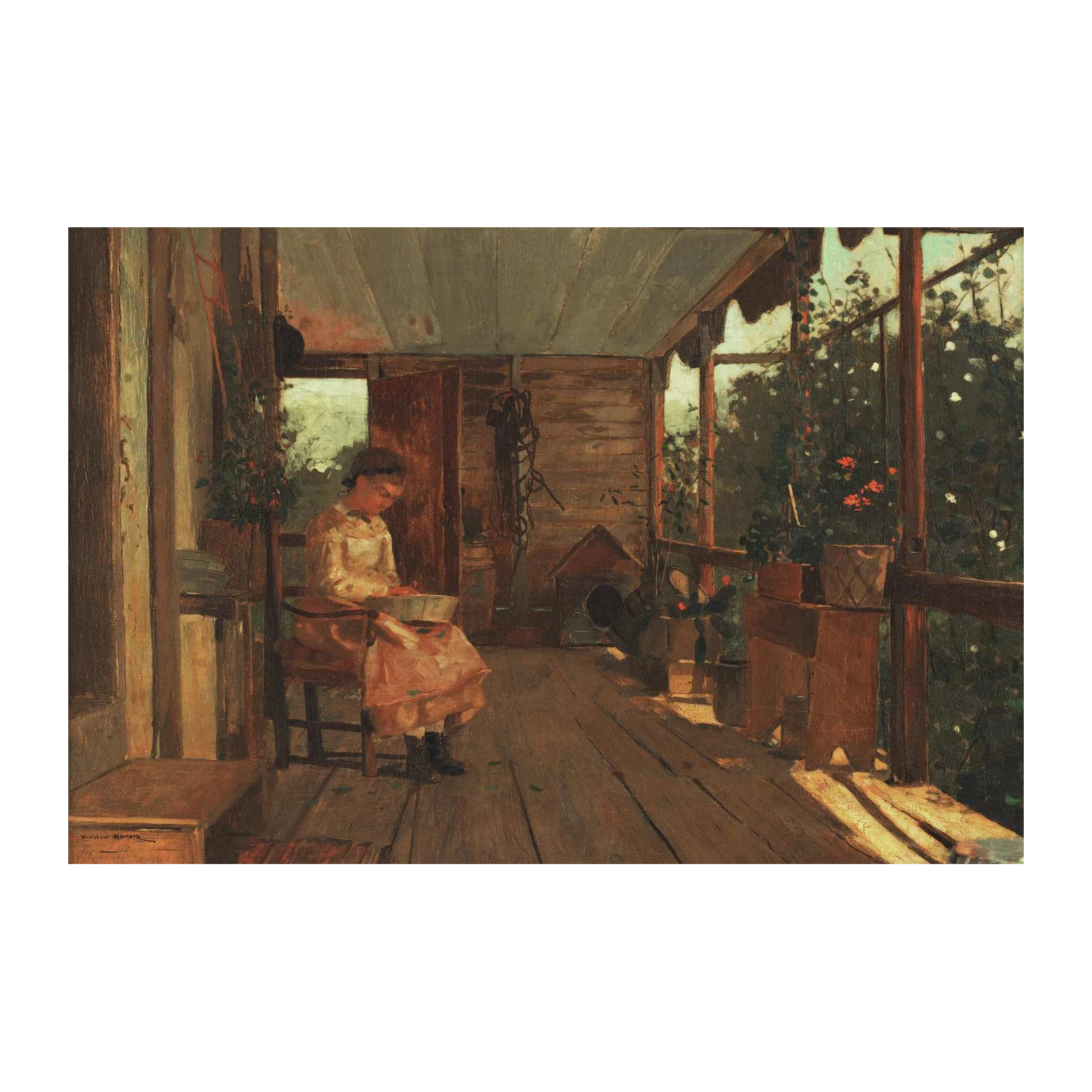 Serene Girl on Porch Wall Art