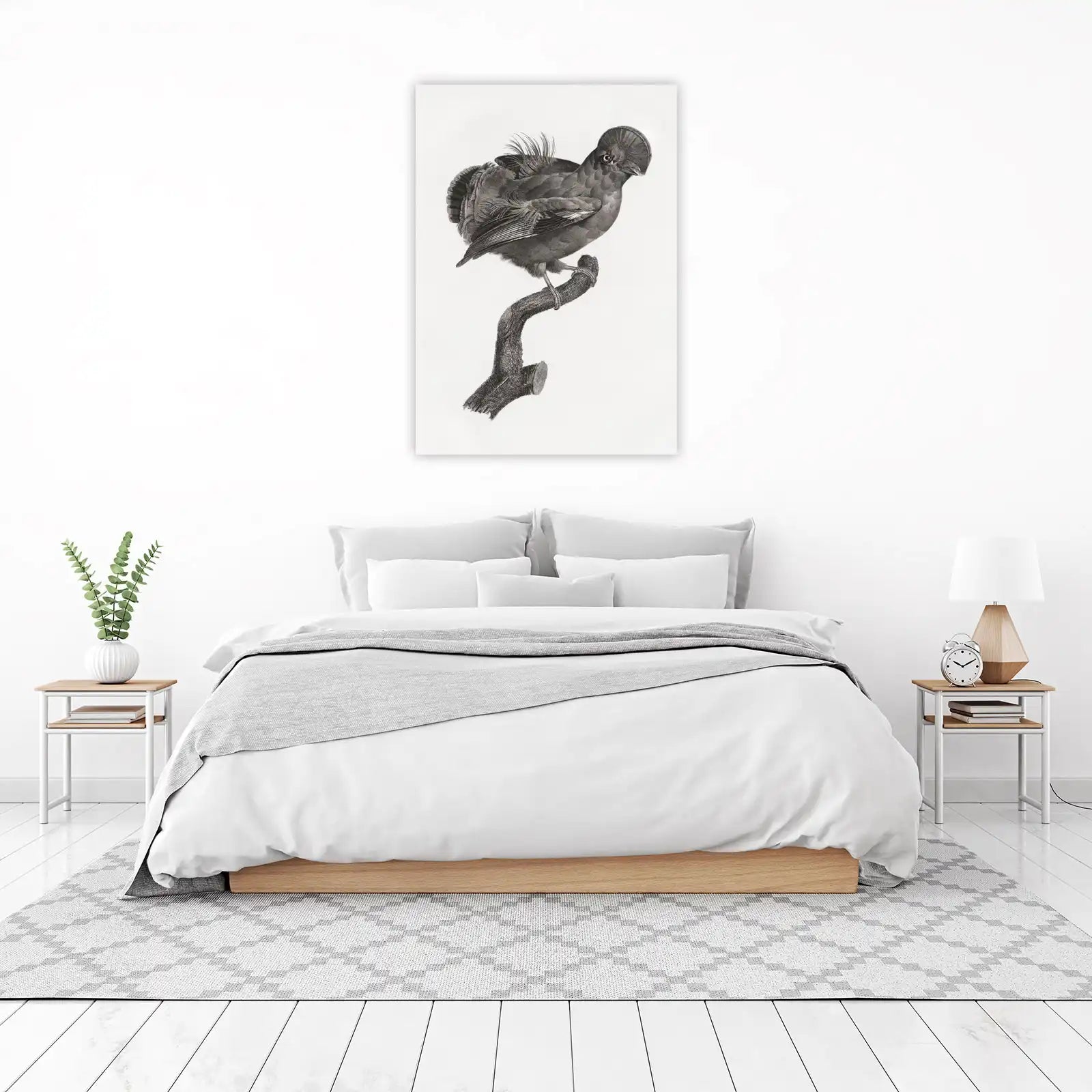 Vintage Bird Illustration on Branch Wall Art