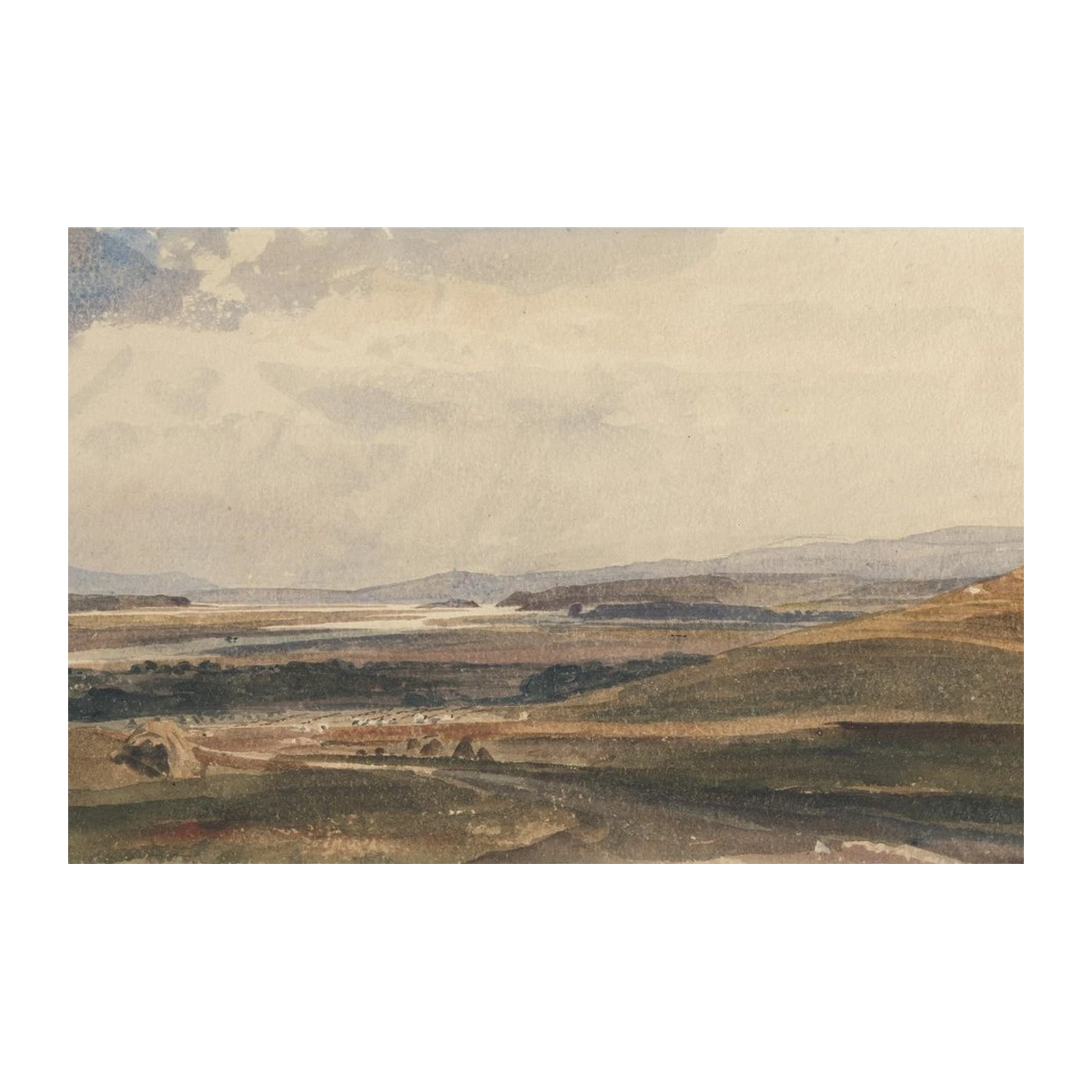 Serene Valley Landscape Vintage Watercolor Wall Art