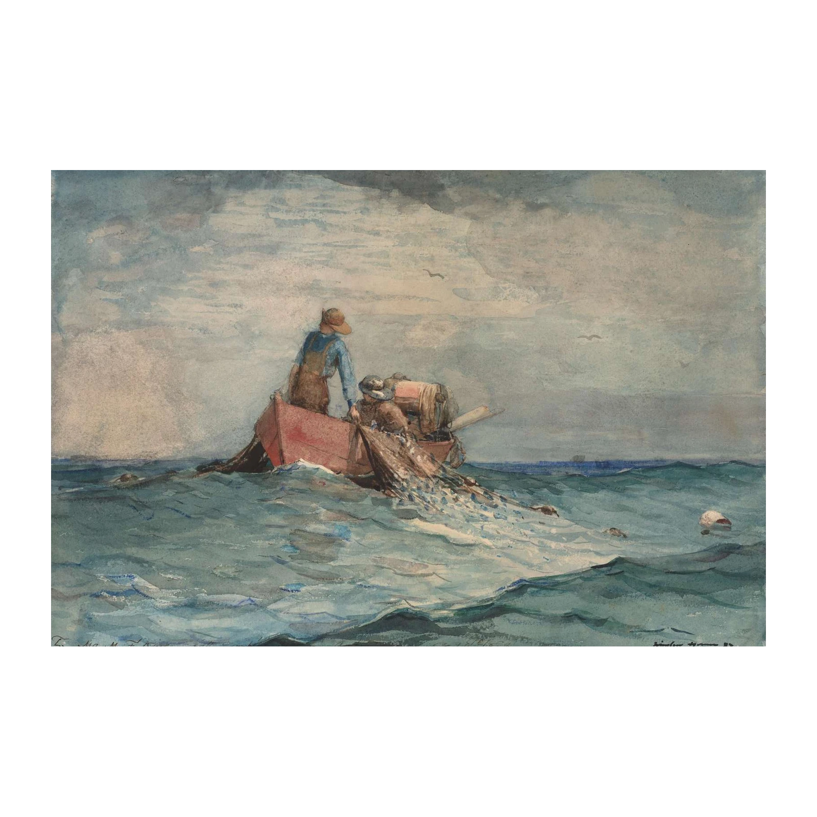 Coastal Fishermen Boat Scene Wall Art