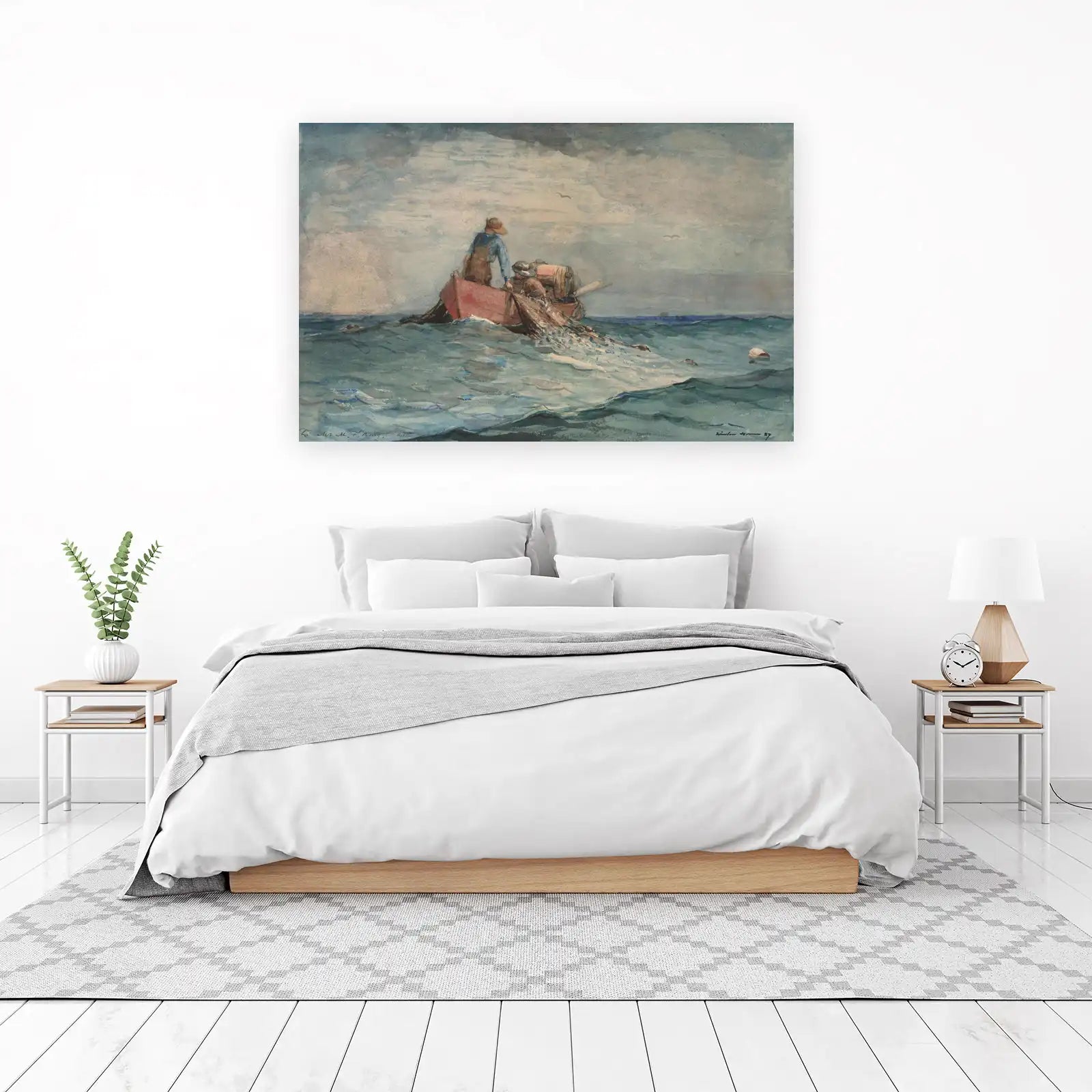 Coastal Fishermen Boat Scene Wall Art