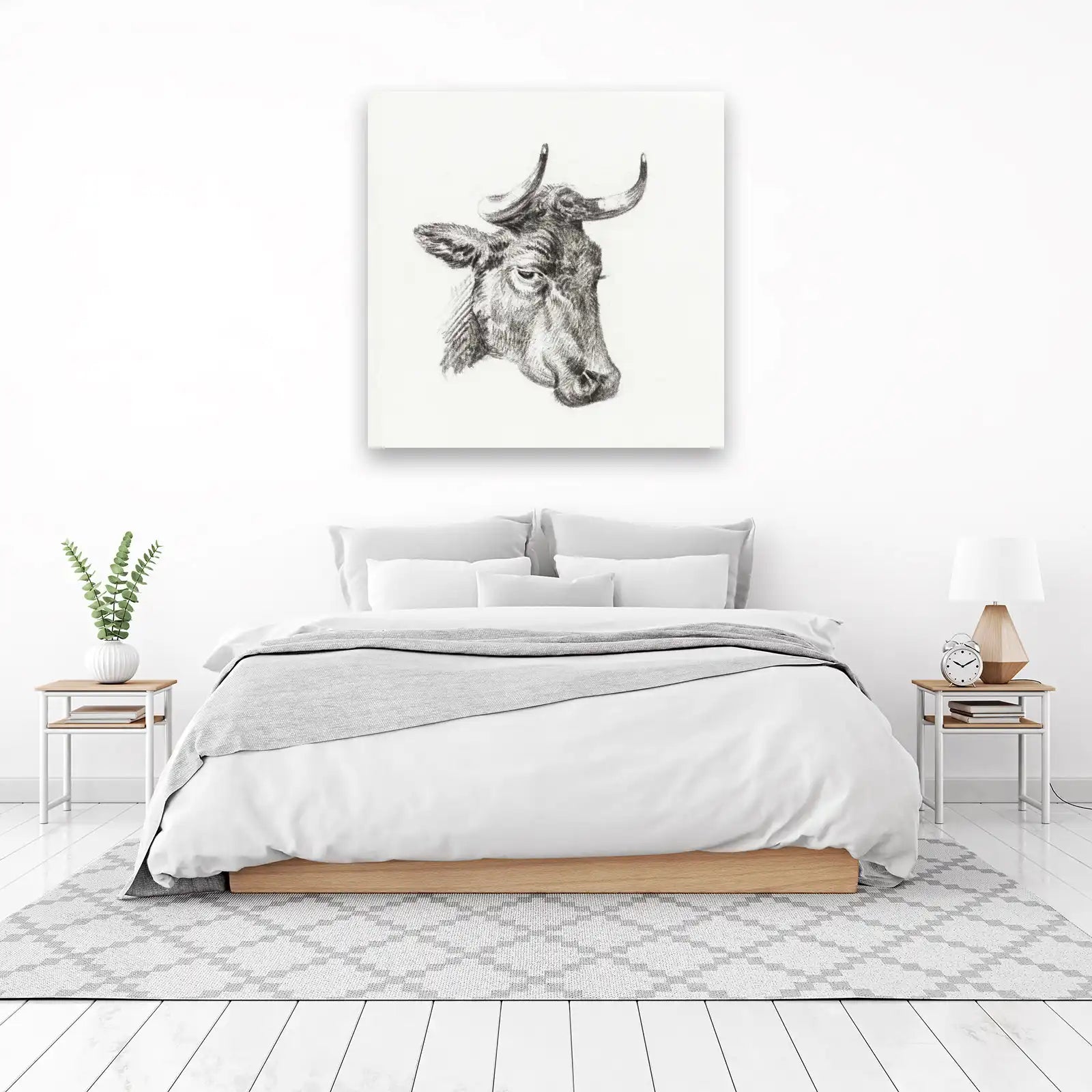Rustic Bull Portrait Pencil Sketch Wall Art
