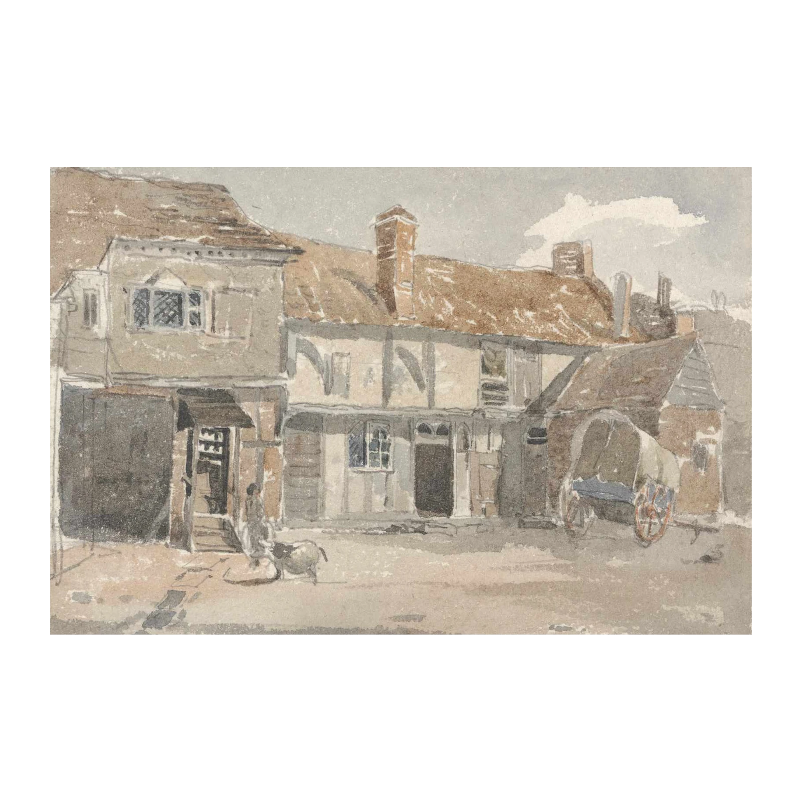 Vintage Village Scene Watercolor Wall Art