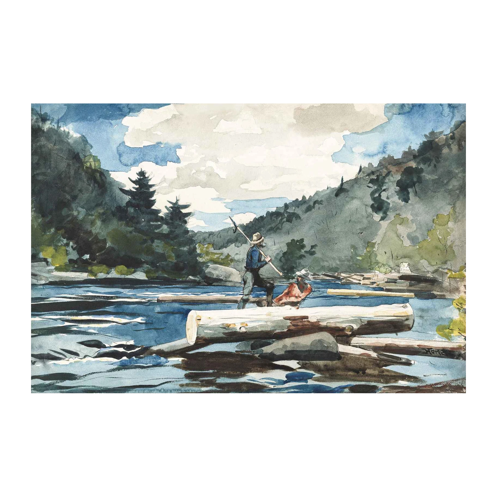 River Loggers Vintage Watercolor Wall Art