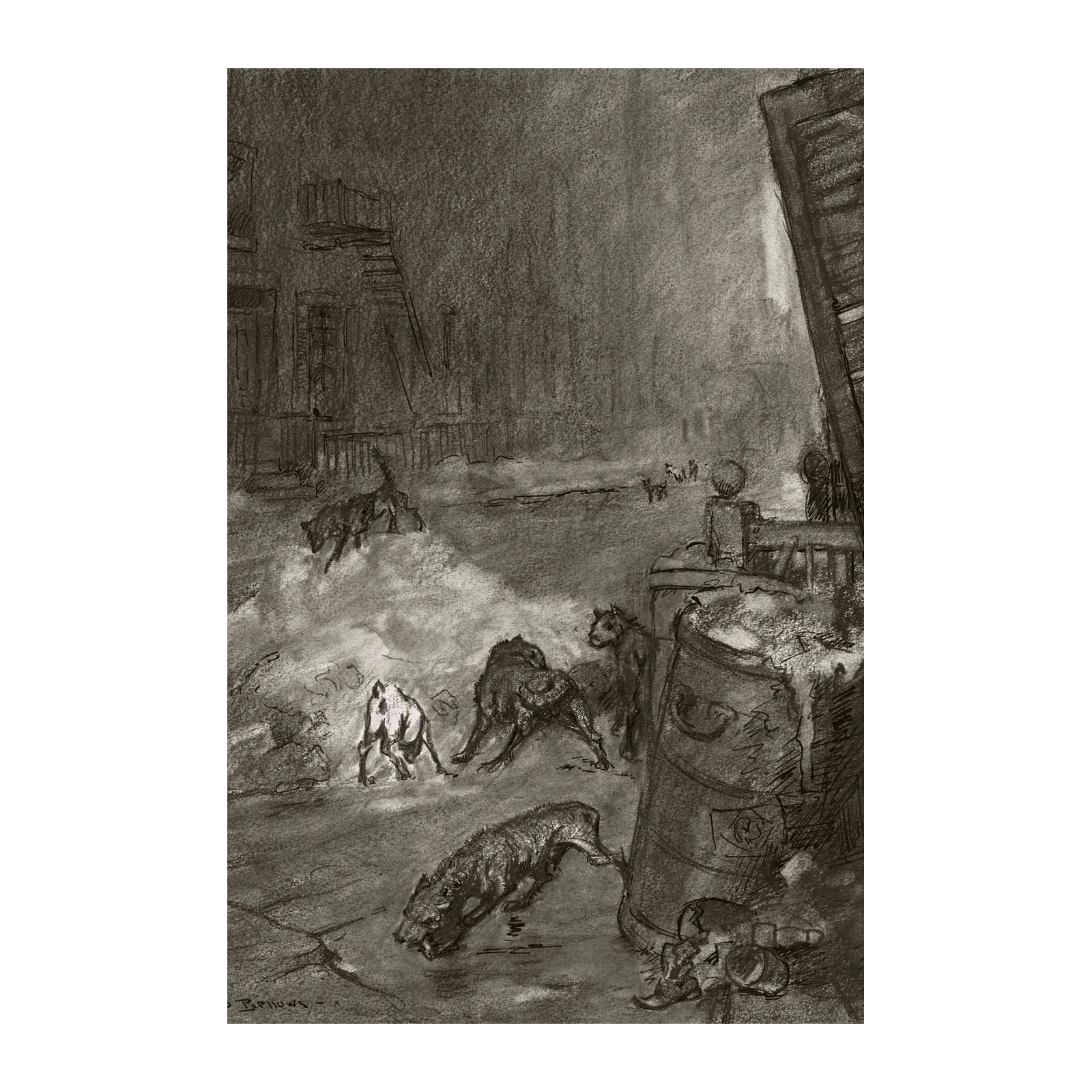 Urban Wolves Charcoal Sketch Wall Art
