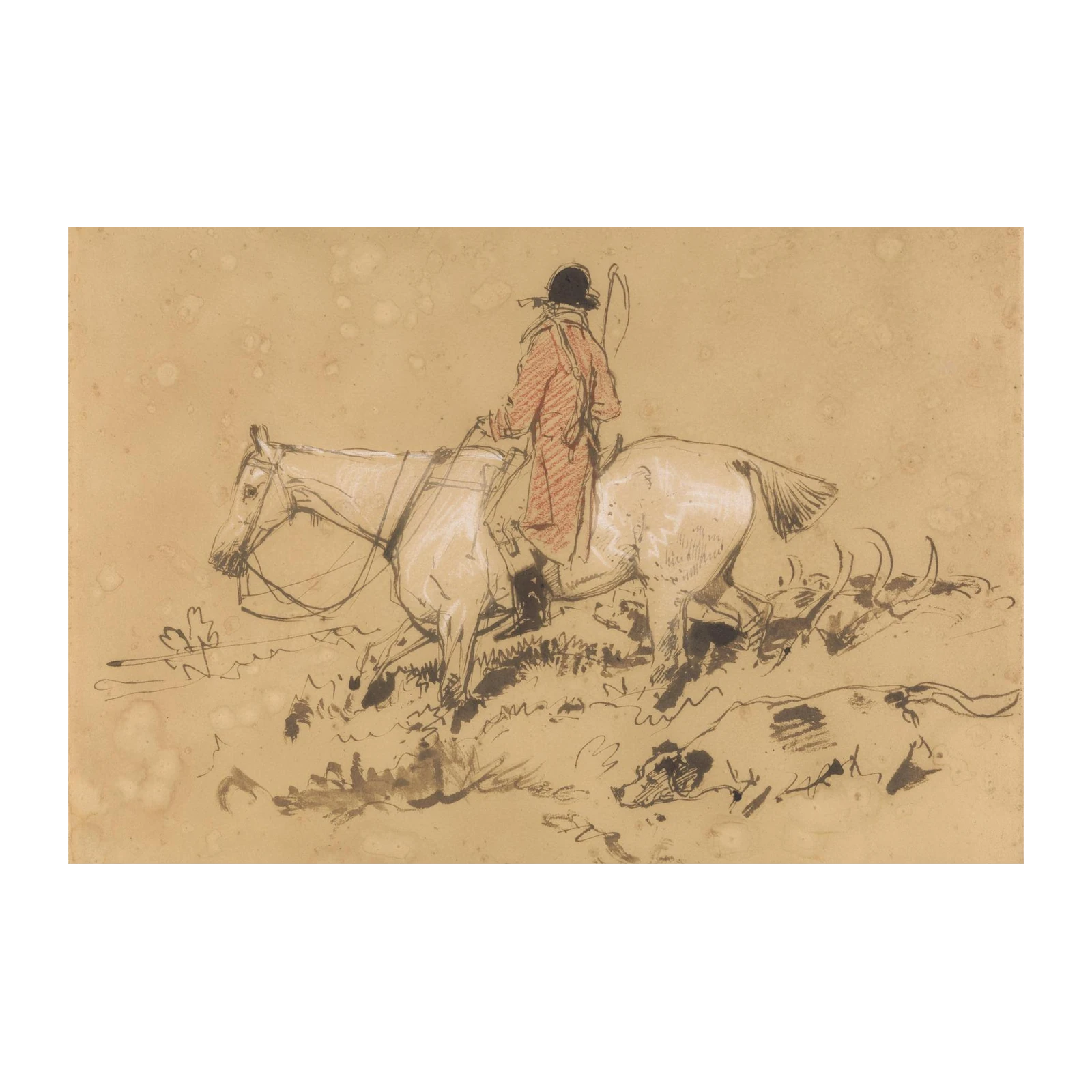 Equestrian Hunting Scene Vintage Sketch Wall Art