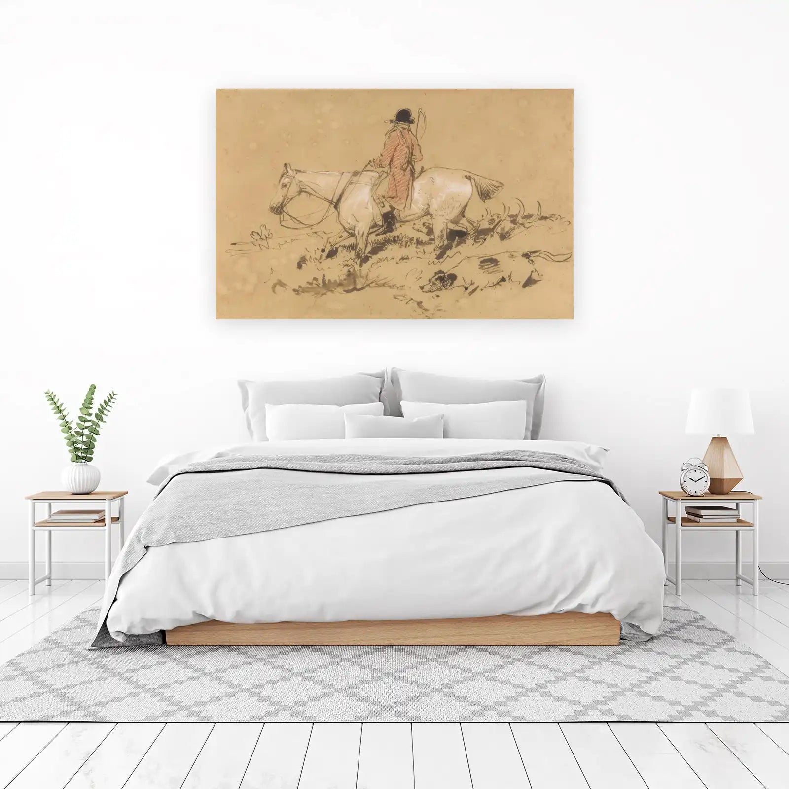 Equestrian Hunting Scene Vintage Sketch Wall Art