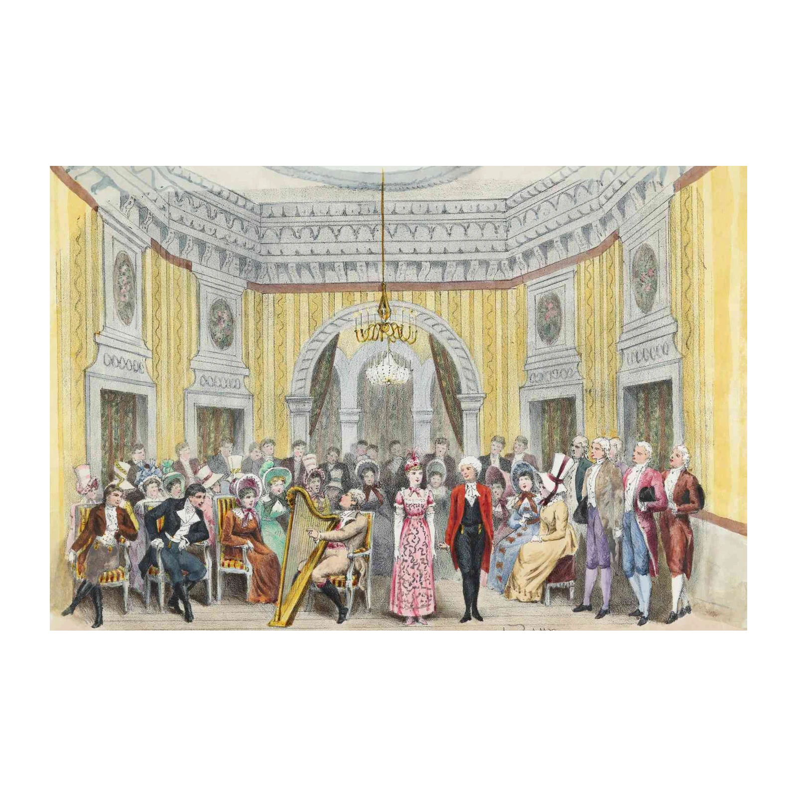 Elegant Regency Salon Harpist Wall Art