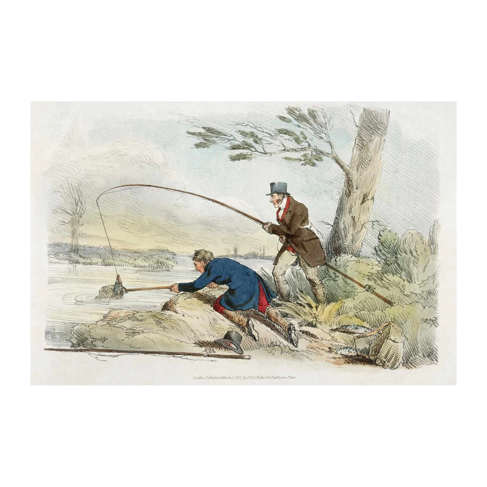 Vintage Fishing Scene Wall Art