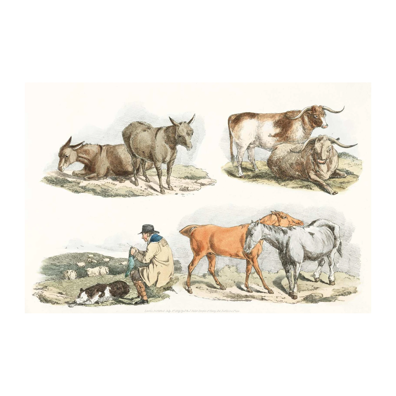 Vintage Farm Animals & Shepherd Wall Art