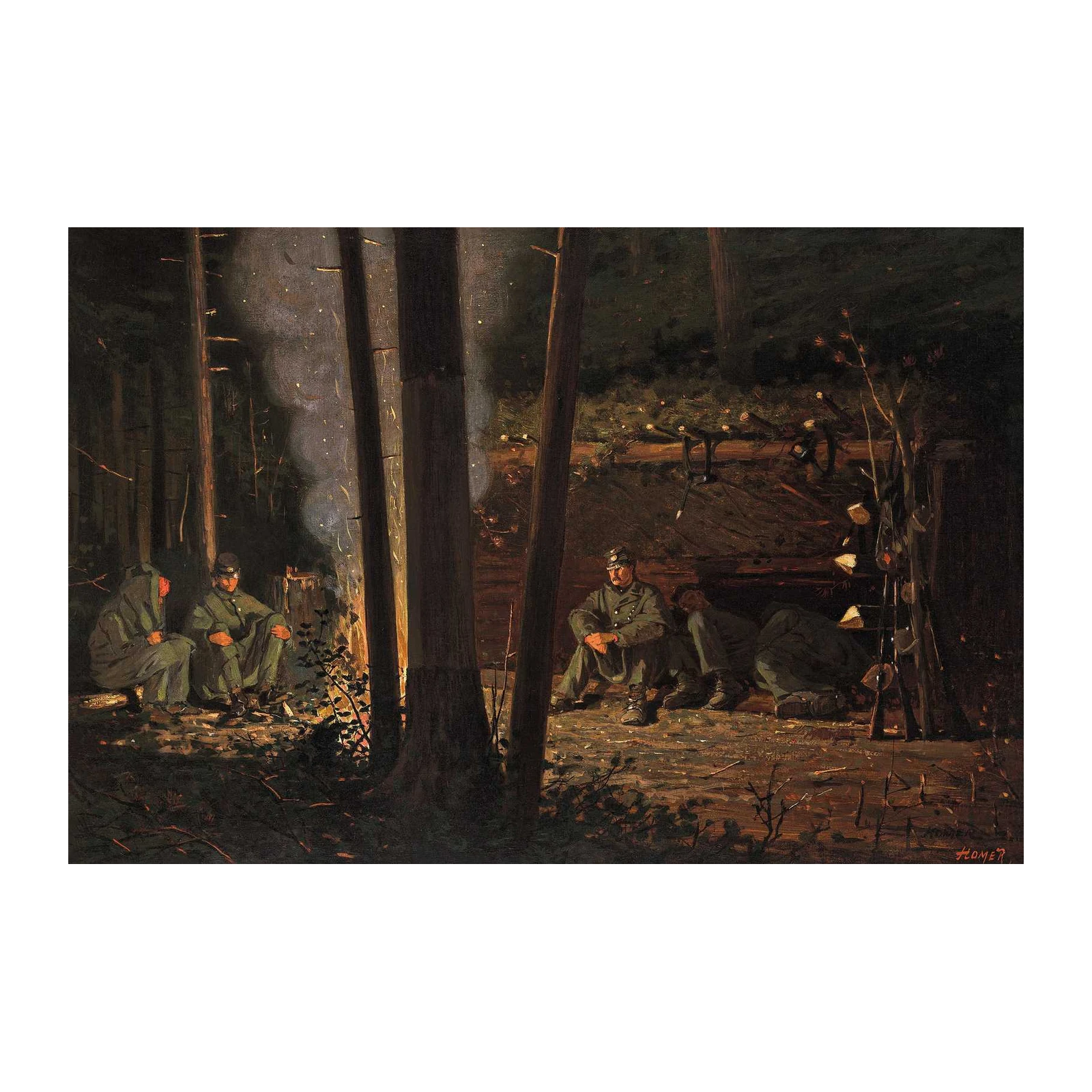 Camp Fire Soldiers Forest Wall Art