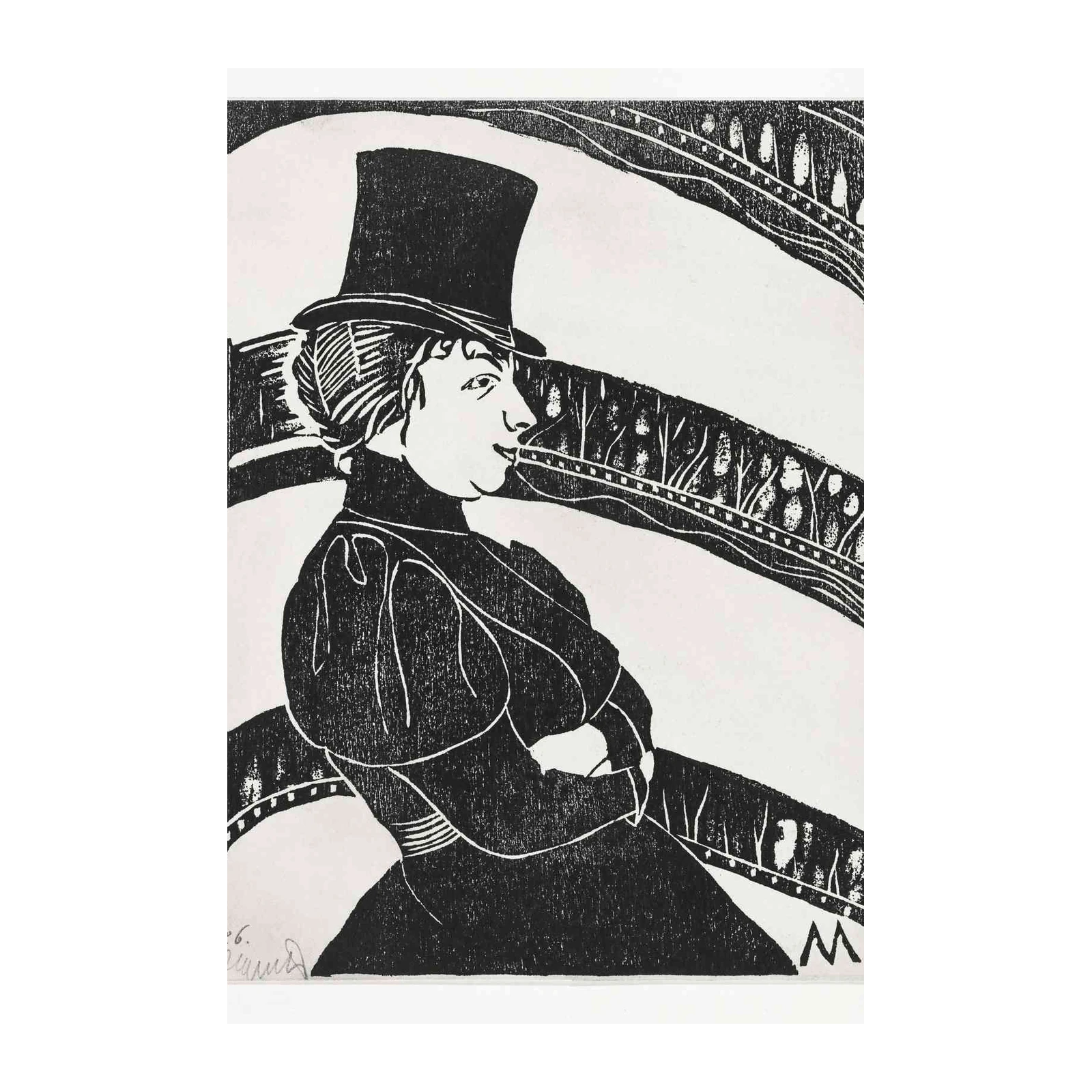 Elegant Woman with Top Hat Wall Art | Art Nouveau