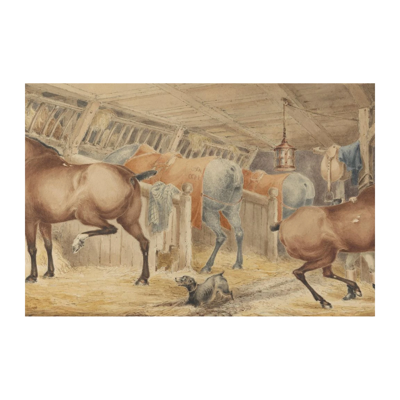 Vintage Horse Stable Watercolour Wall Art