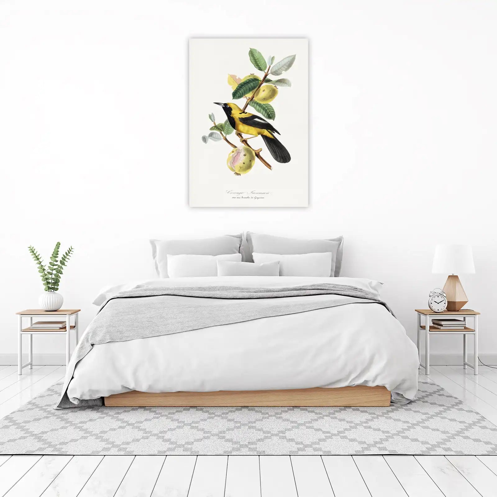 Vibrant Yellow Bird & Guava Branch Wall Art