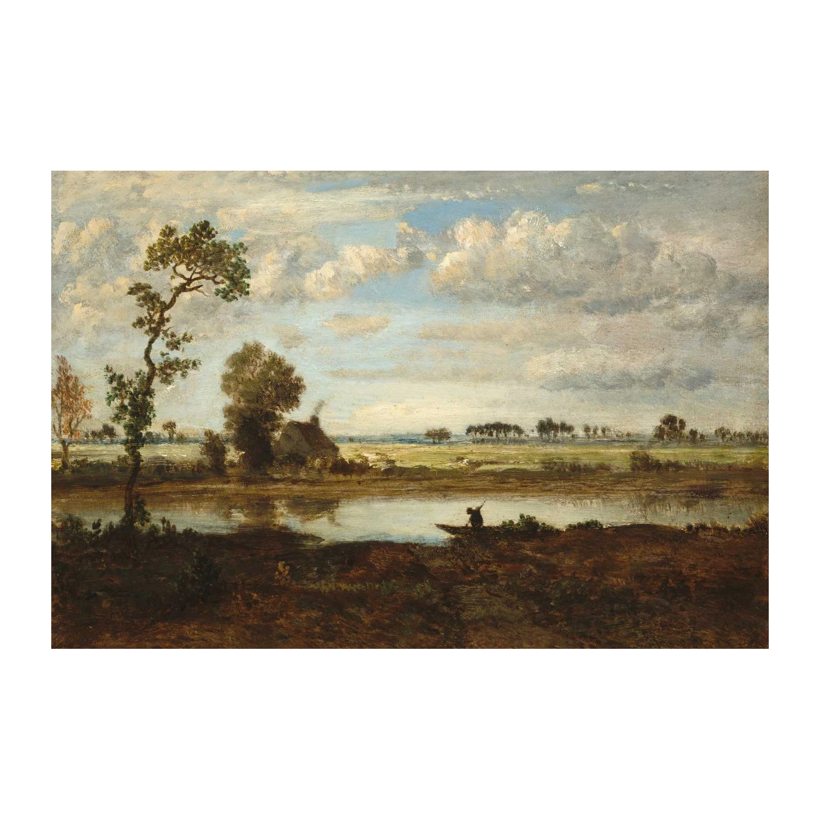 Serene River Landscape & Boatman Wall Art