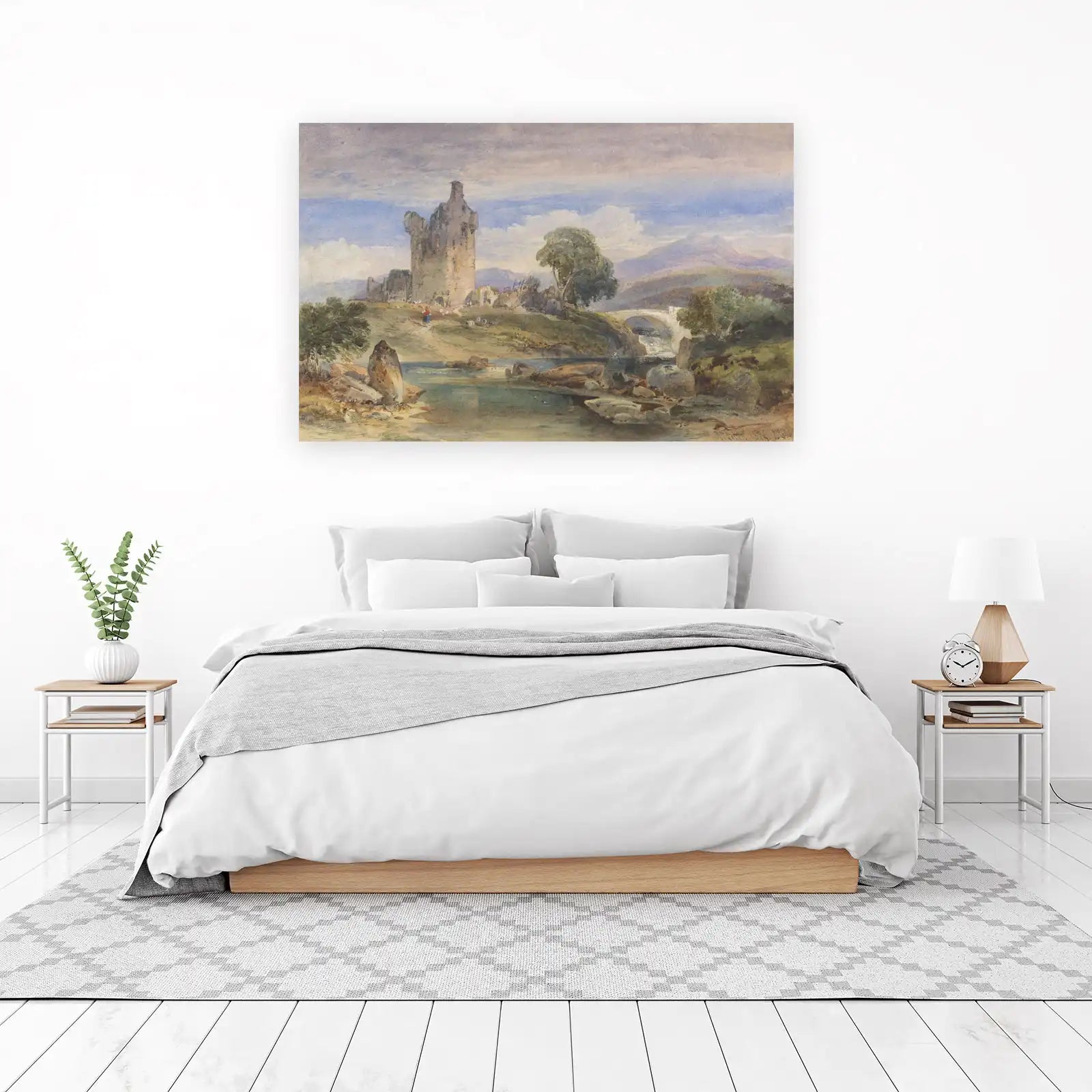 Historic Castle Landscape Watercolor Wall Art