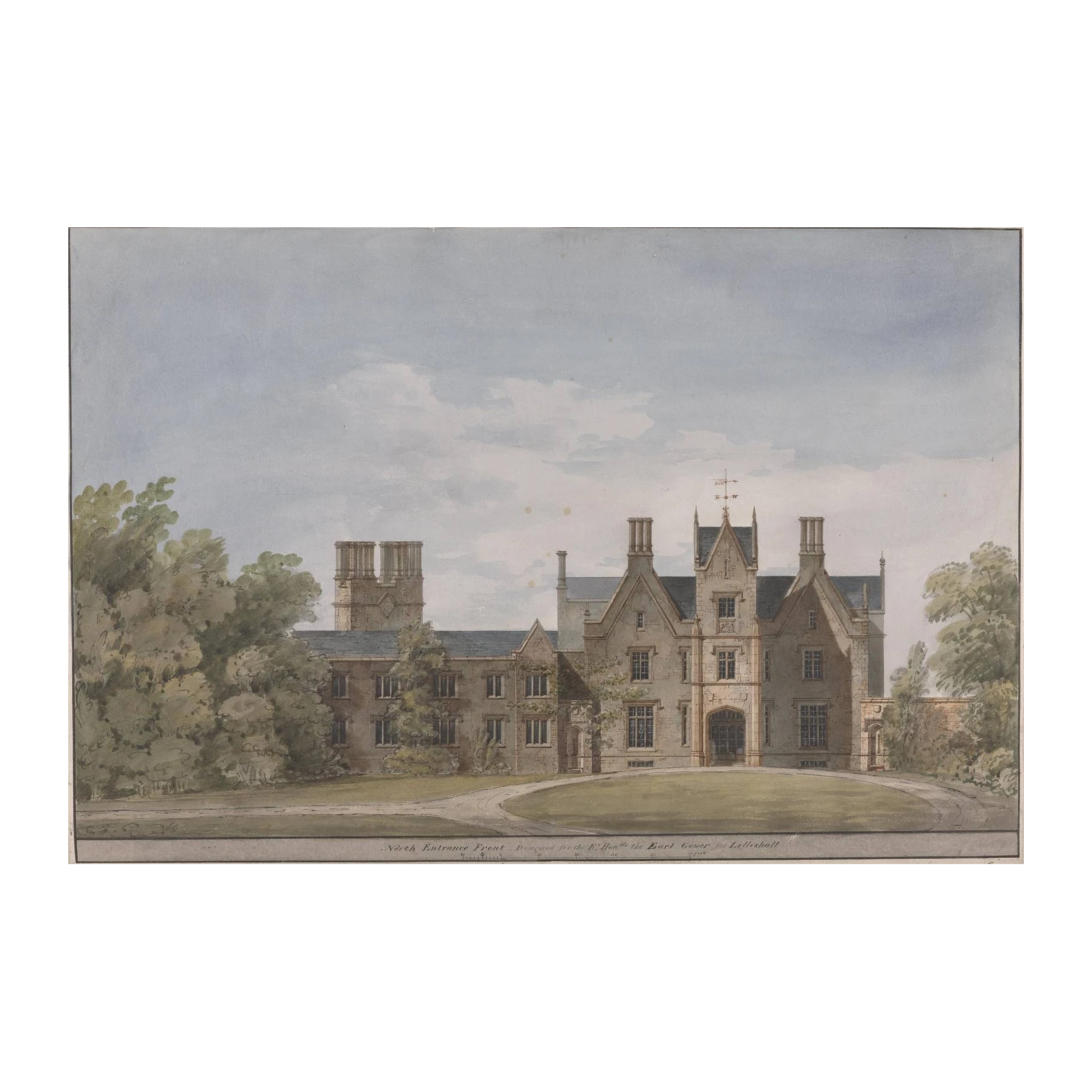 Architectural Grandeur Estate Watercolor Wall Art