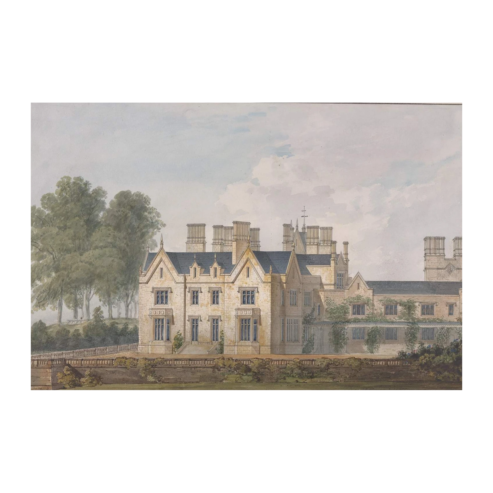 Elegant Estate Watercolor Landscape Wall Art
