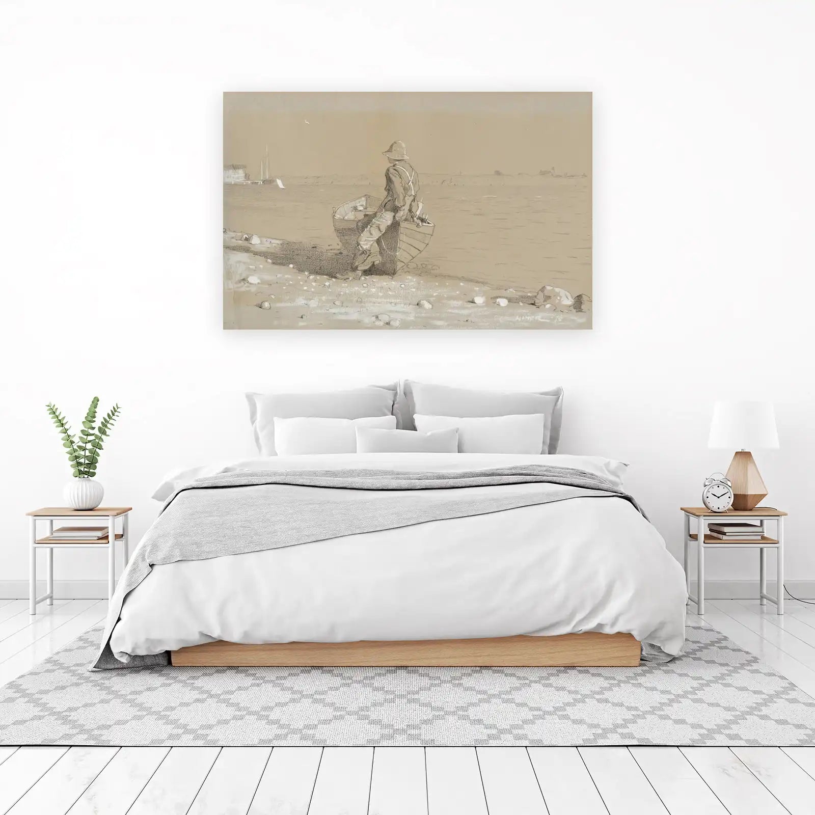 Fisherman by the Sea Sketch Wall Art