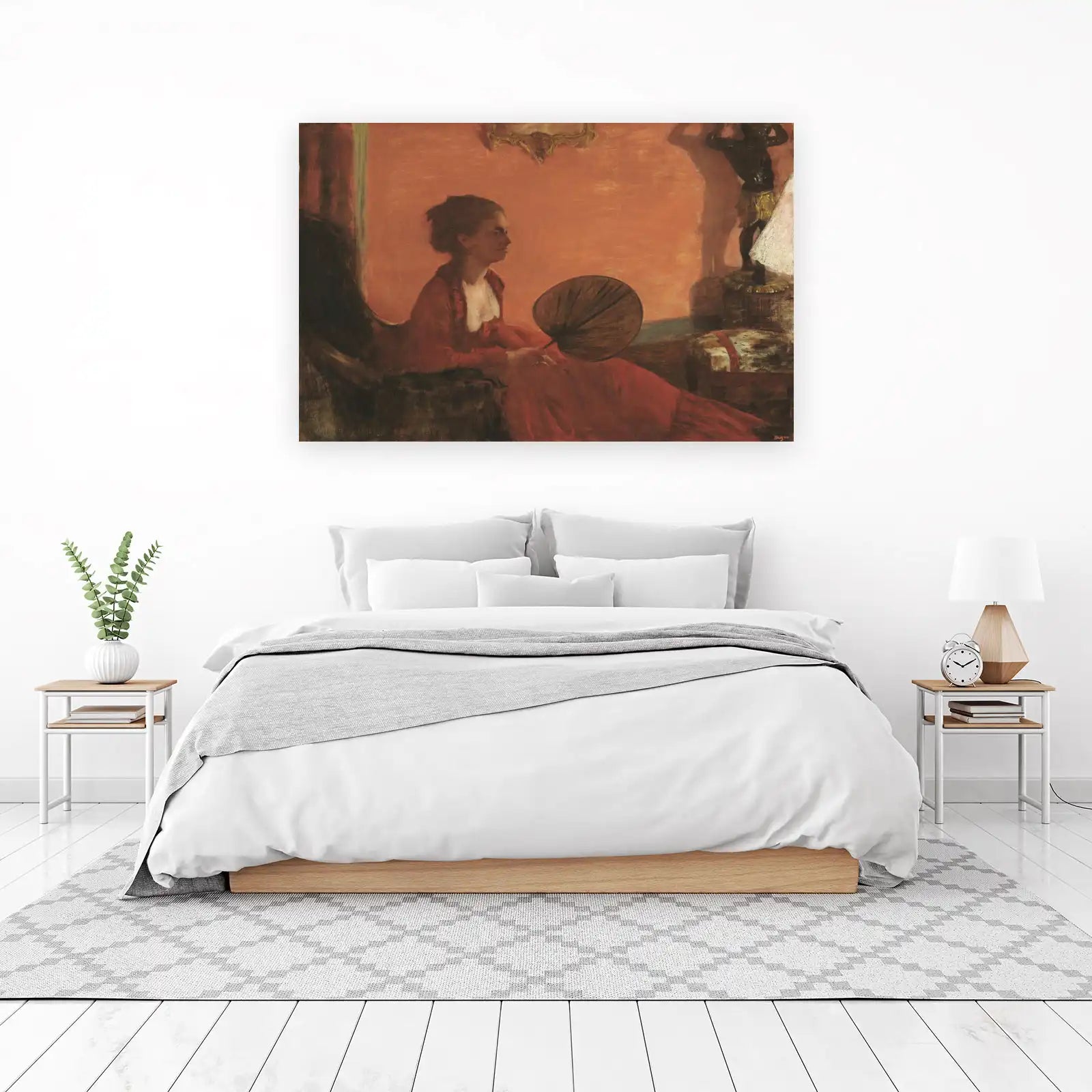 Elegant Woman Red Dress Fan Wall Art
