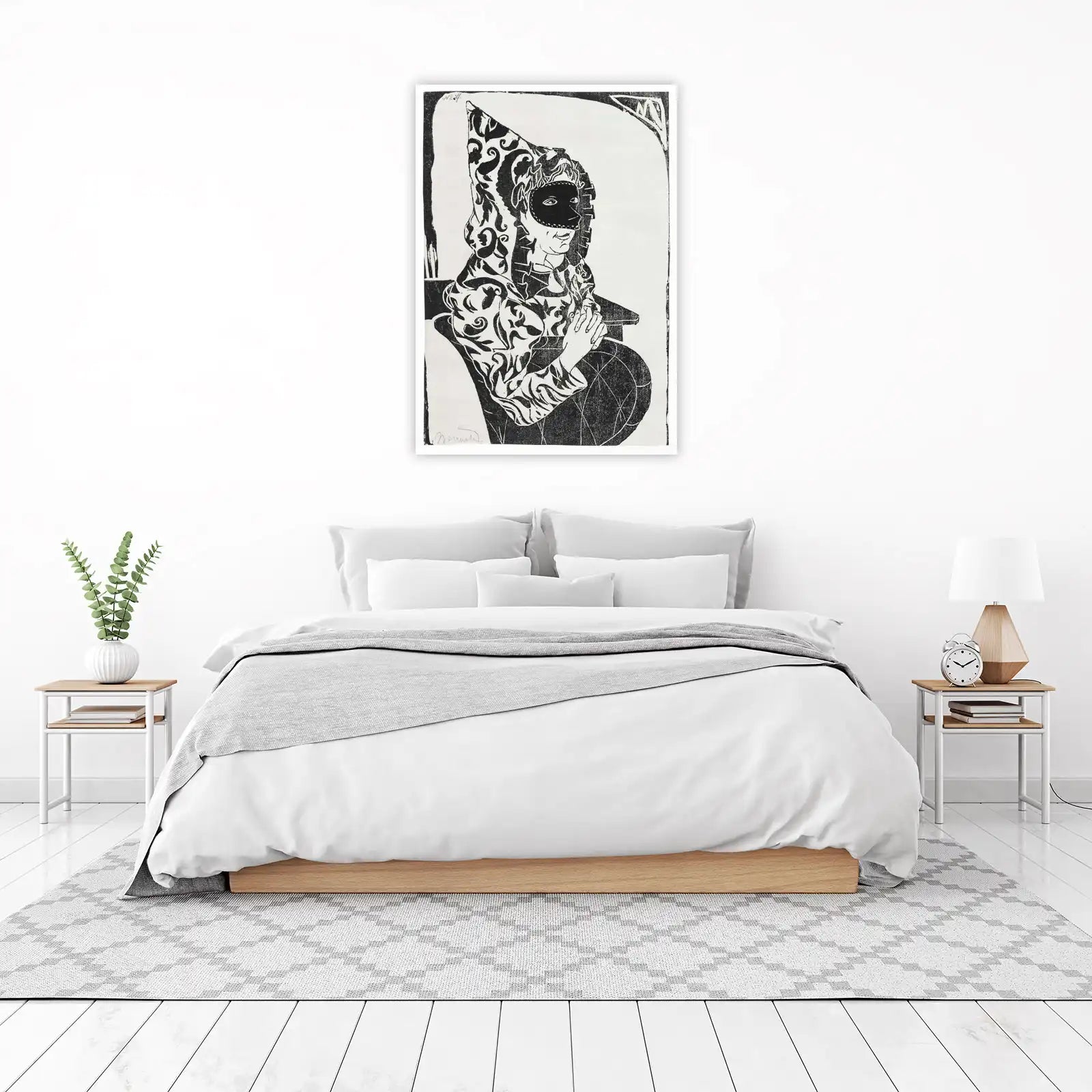 Mysterious Masked Figure Black & White Wall Art