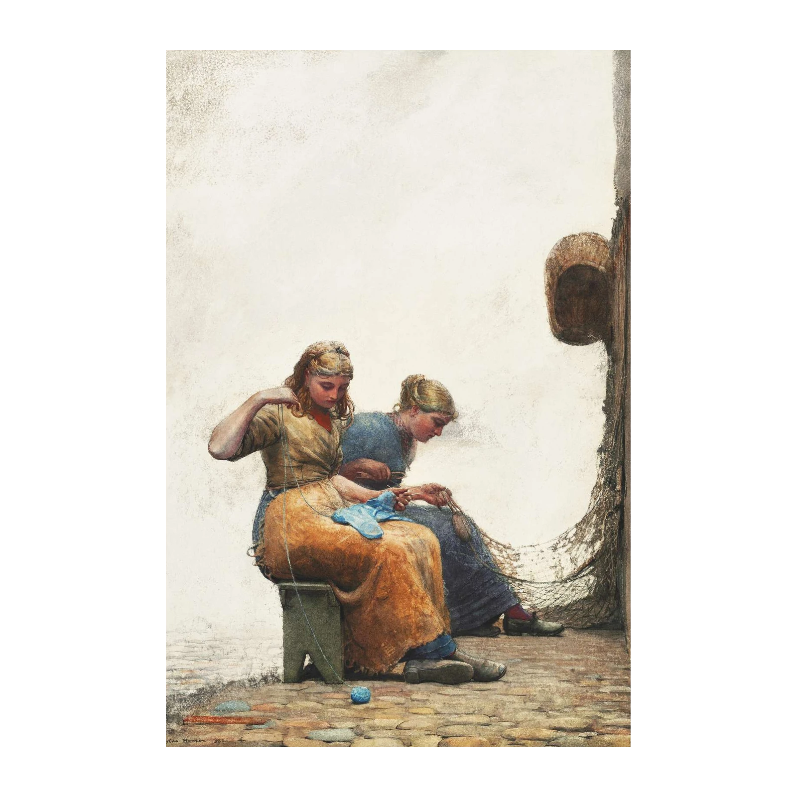 Artistic Scene: Two Women Knitting Wall Art