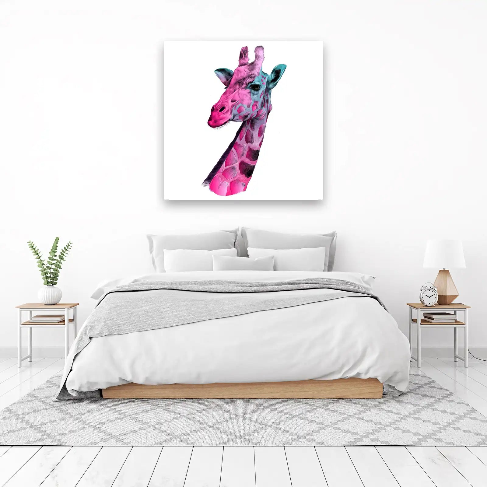 Vibrant Pink & Teal Giraffe Portrait Wall Art