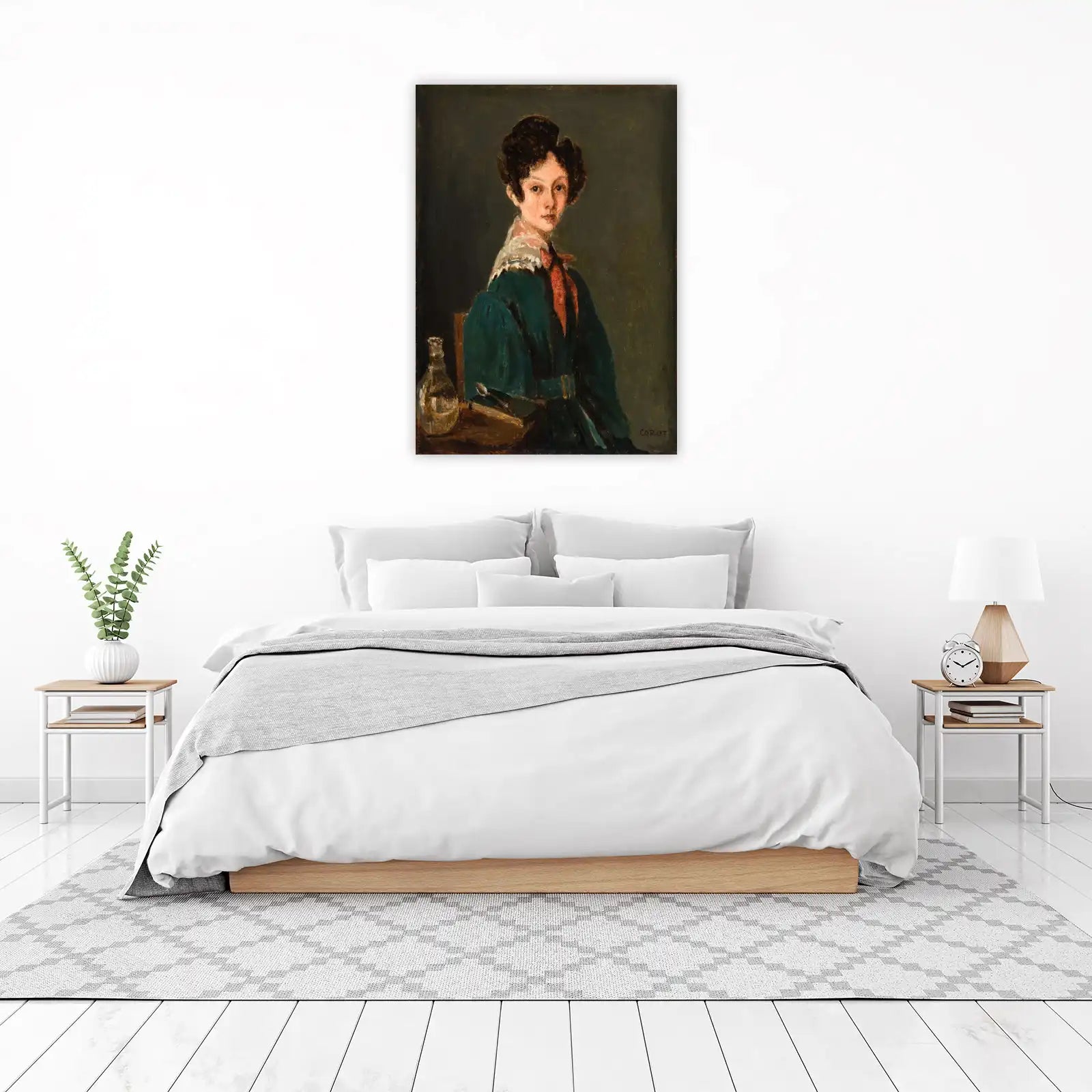 Vintage Portrait Woman Dark Teal Jacket Wall Art