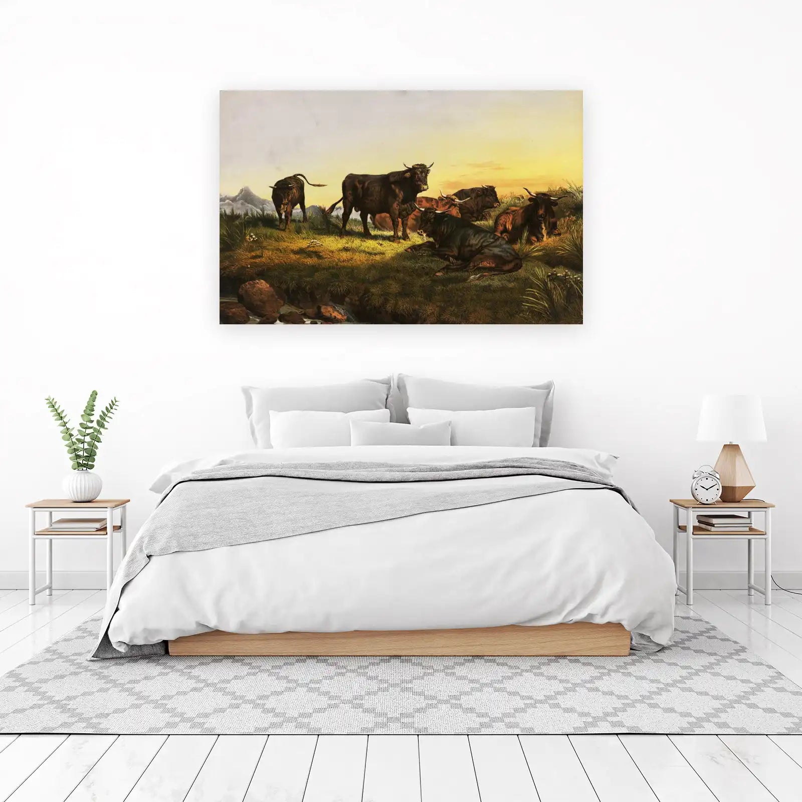 Majestic Bulls Serene Landscape Wall Art