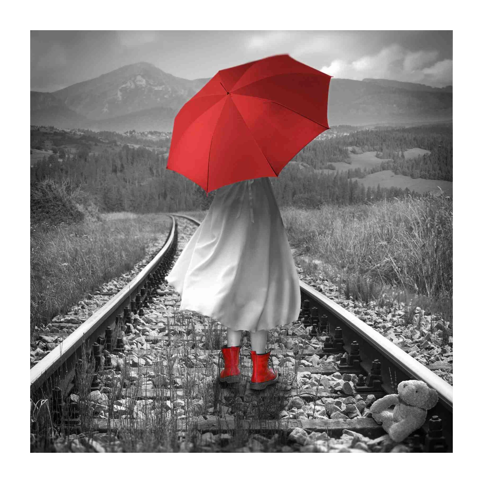 Vibrant Red Umbrella Adventure Wall Art