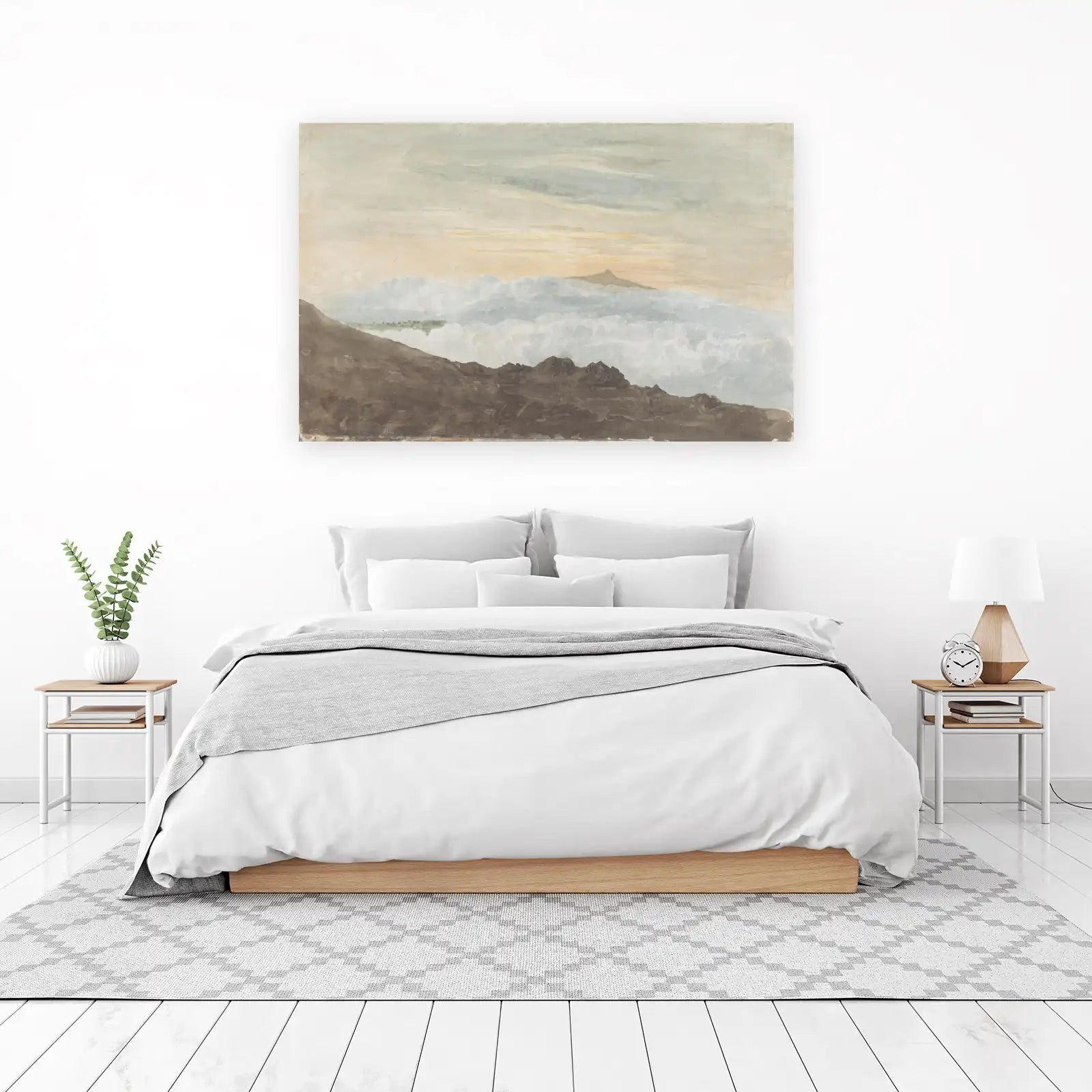 Serene Mountain Sunrise Watercolor Wall Art