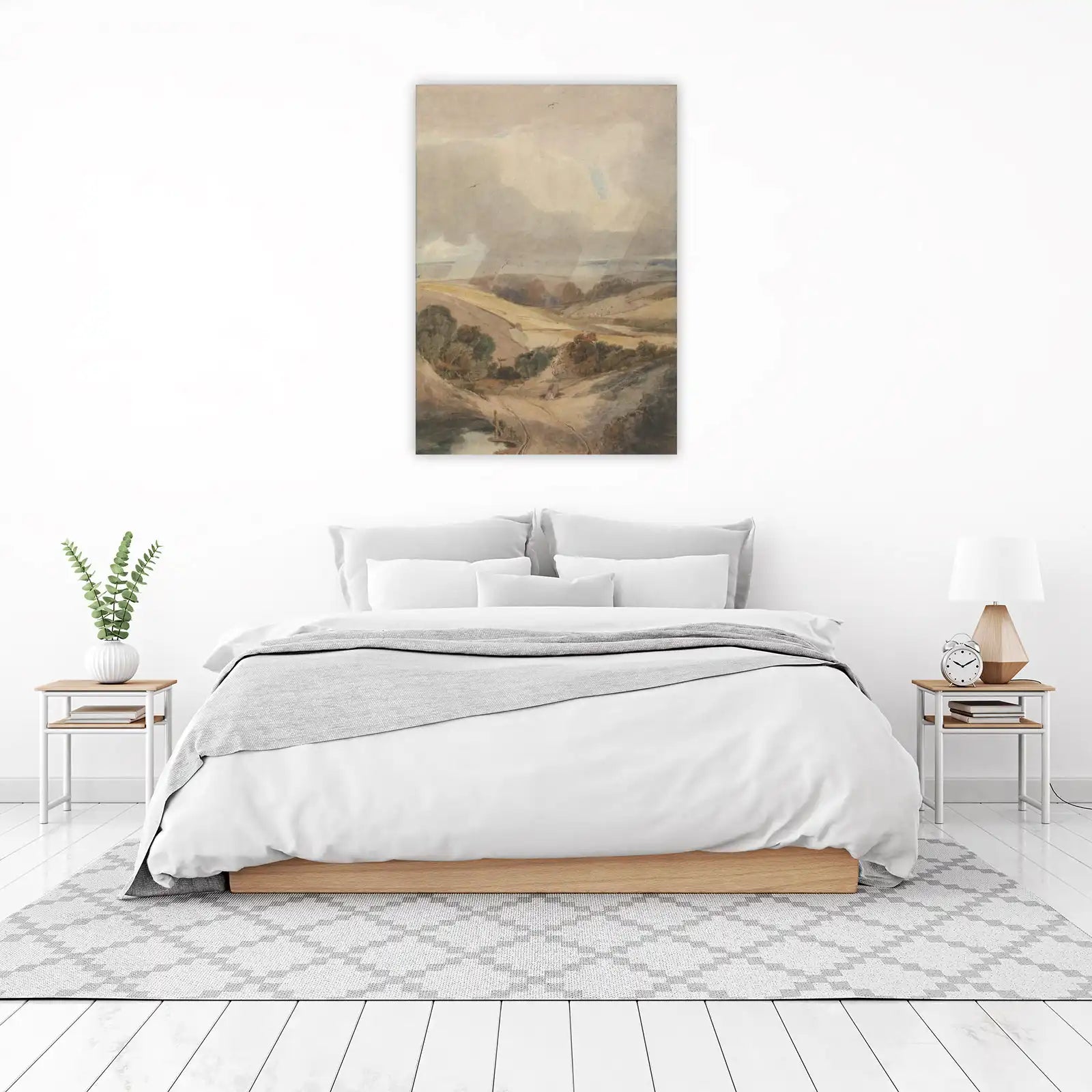 Serene Countryside Landscape Watercolour Wall Art