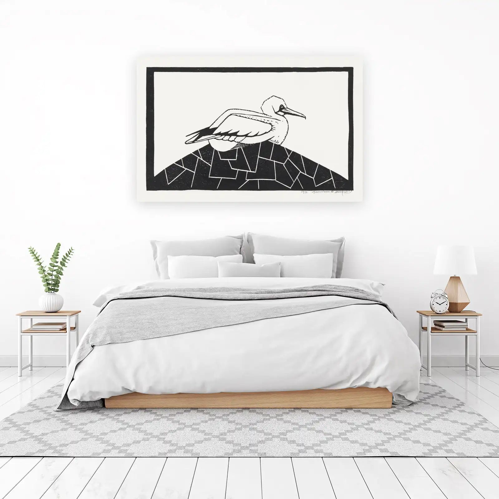 Abstract Bird on Geometric Mountain Wall Art