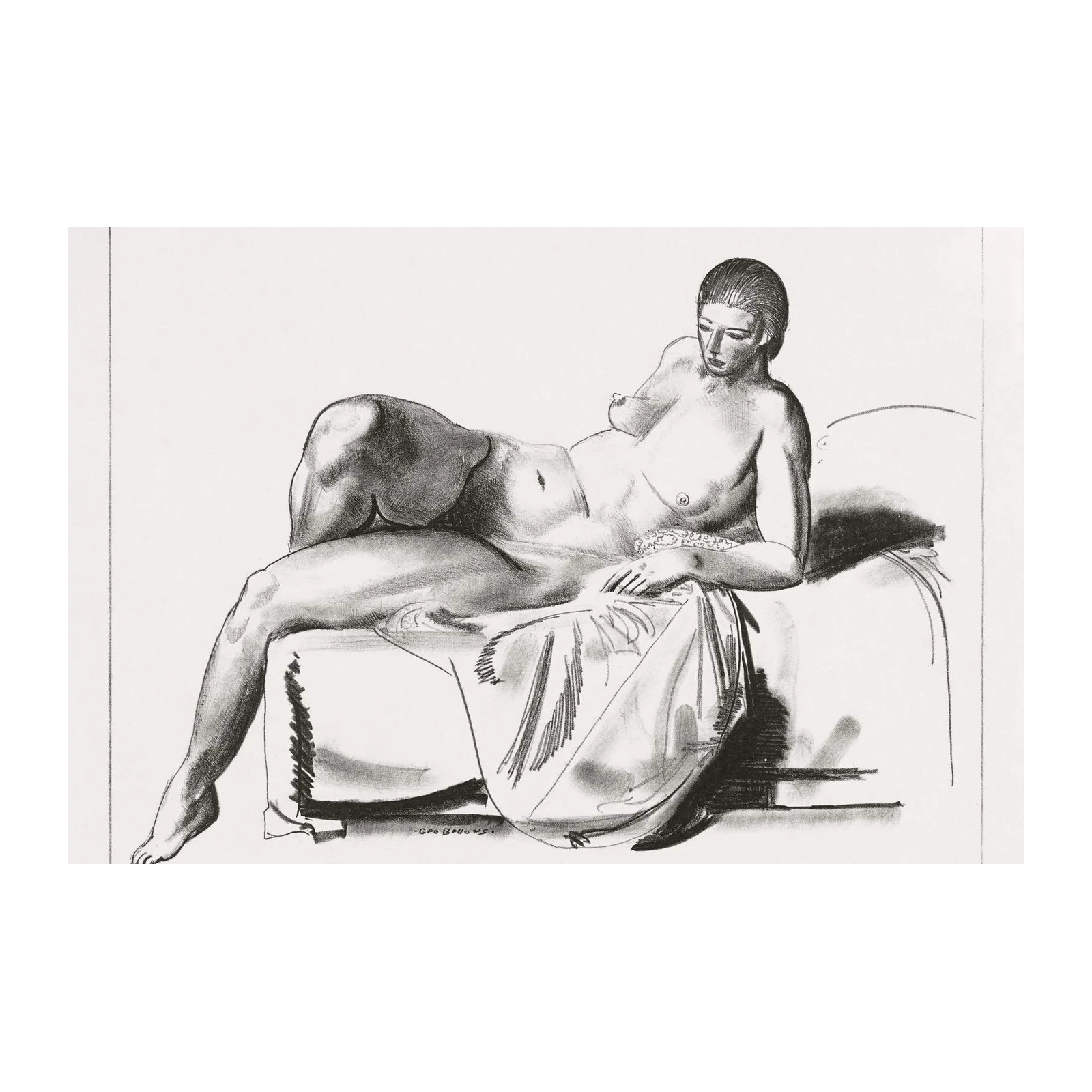 Nude Woman Reclining Charcoal Art Wall Art
