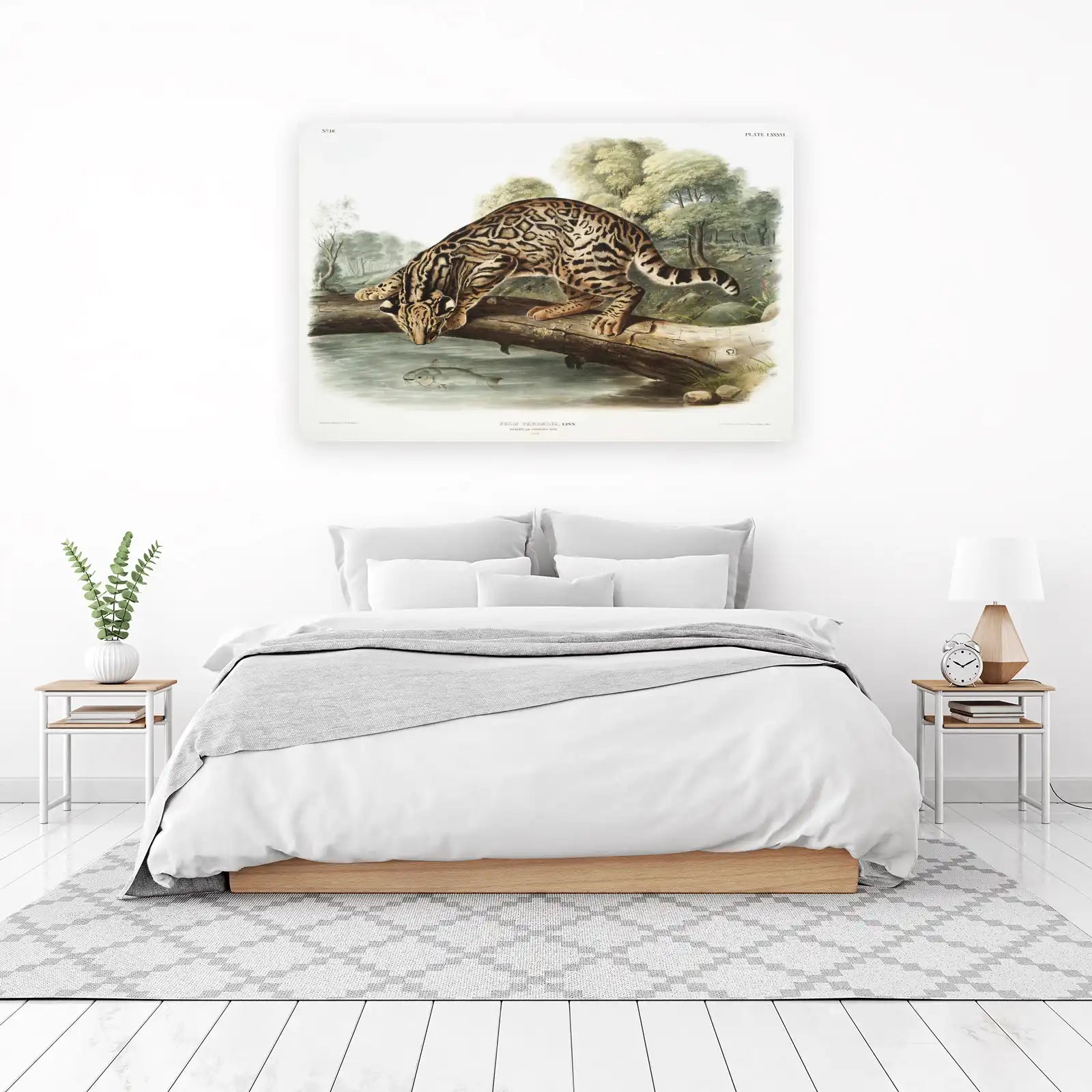 Ocelot on Log Vintage Animal Art Wall Art