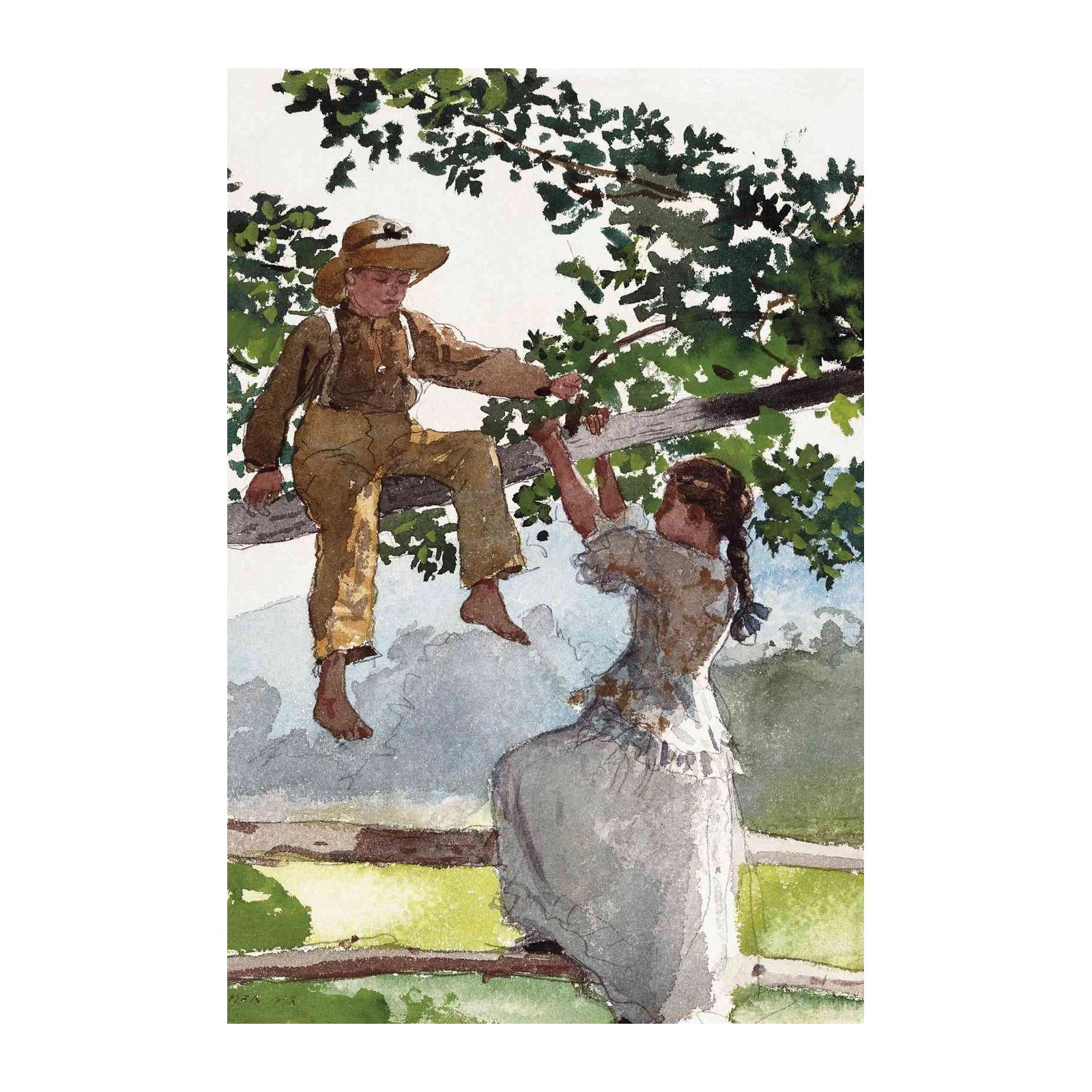 Victorian Children in Tree Vintage Wall Art