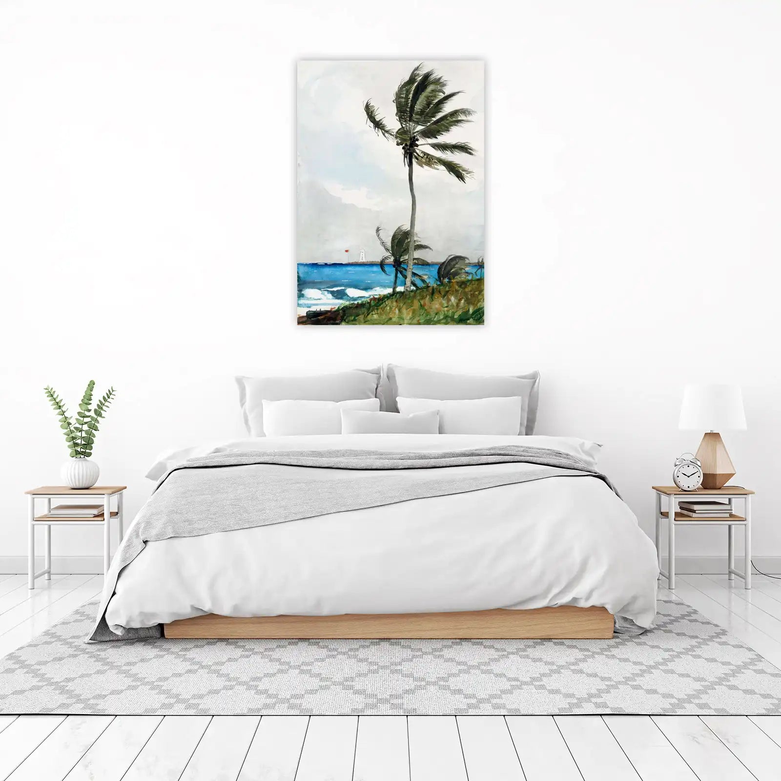 Tropical Storm Palm Trees & Lighthouse Wall Art