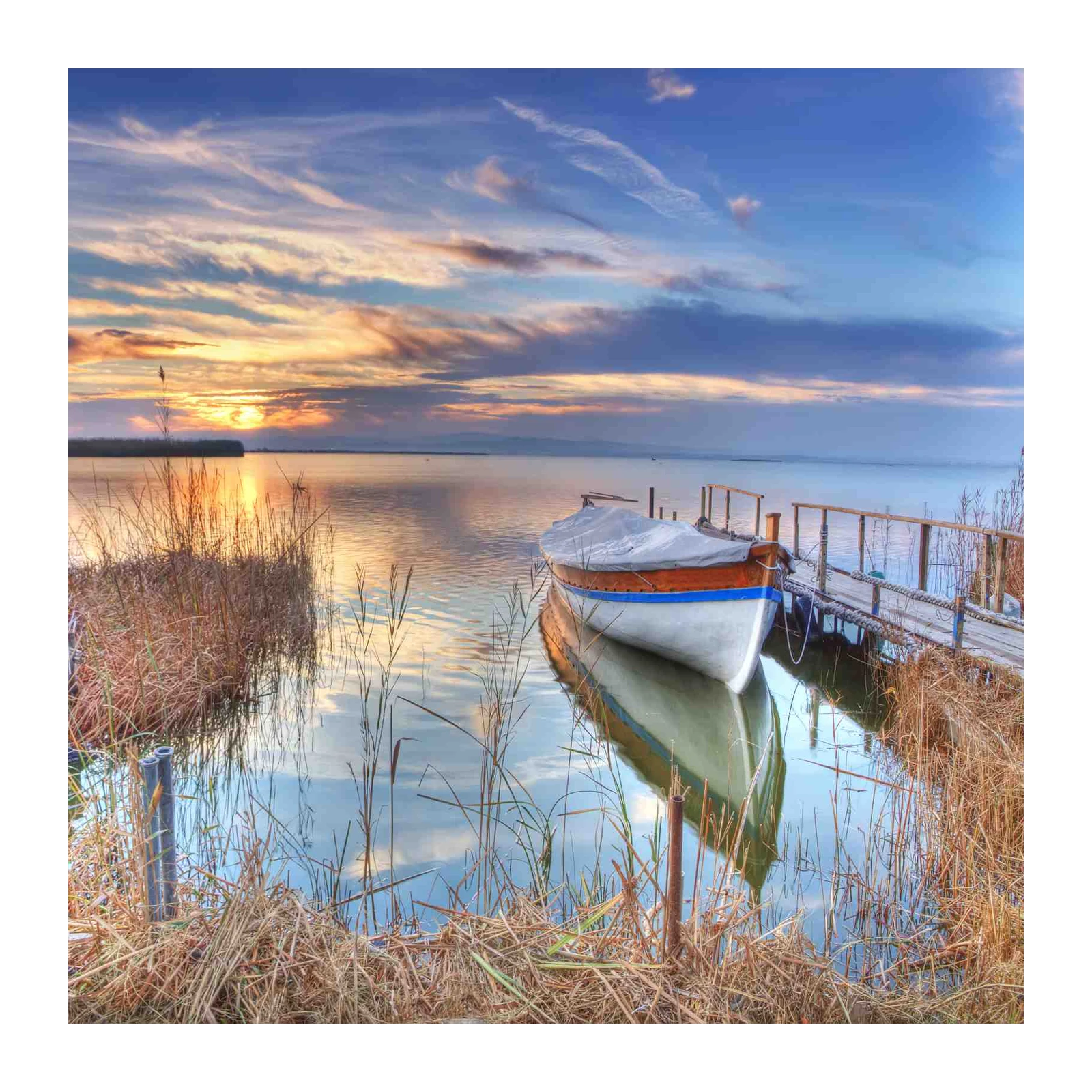 Tranquil Sunset Boat Dock Wall Art