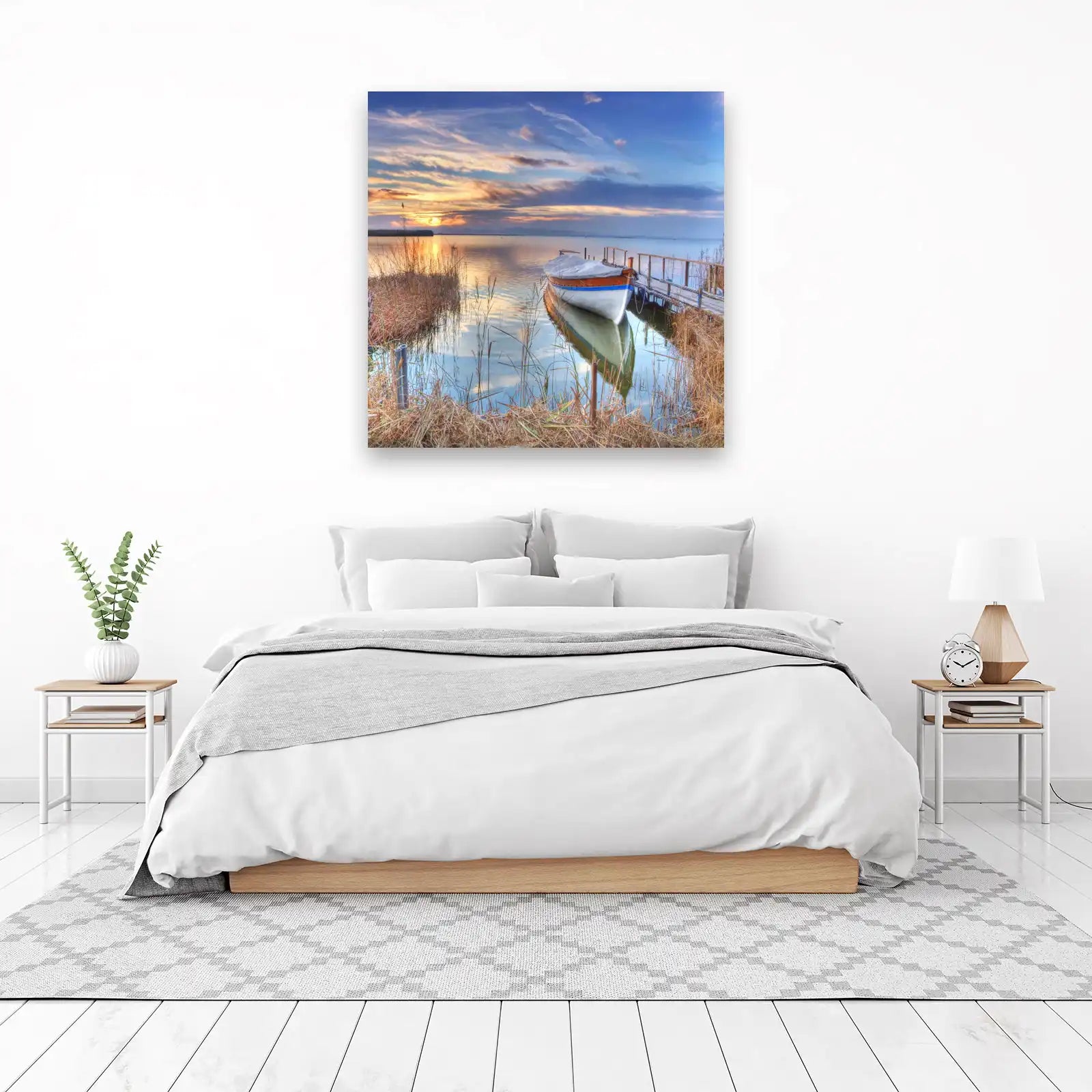 Tranquil Sunset Boat Dock Wall Art